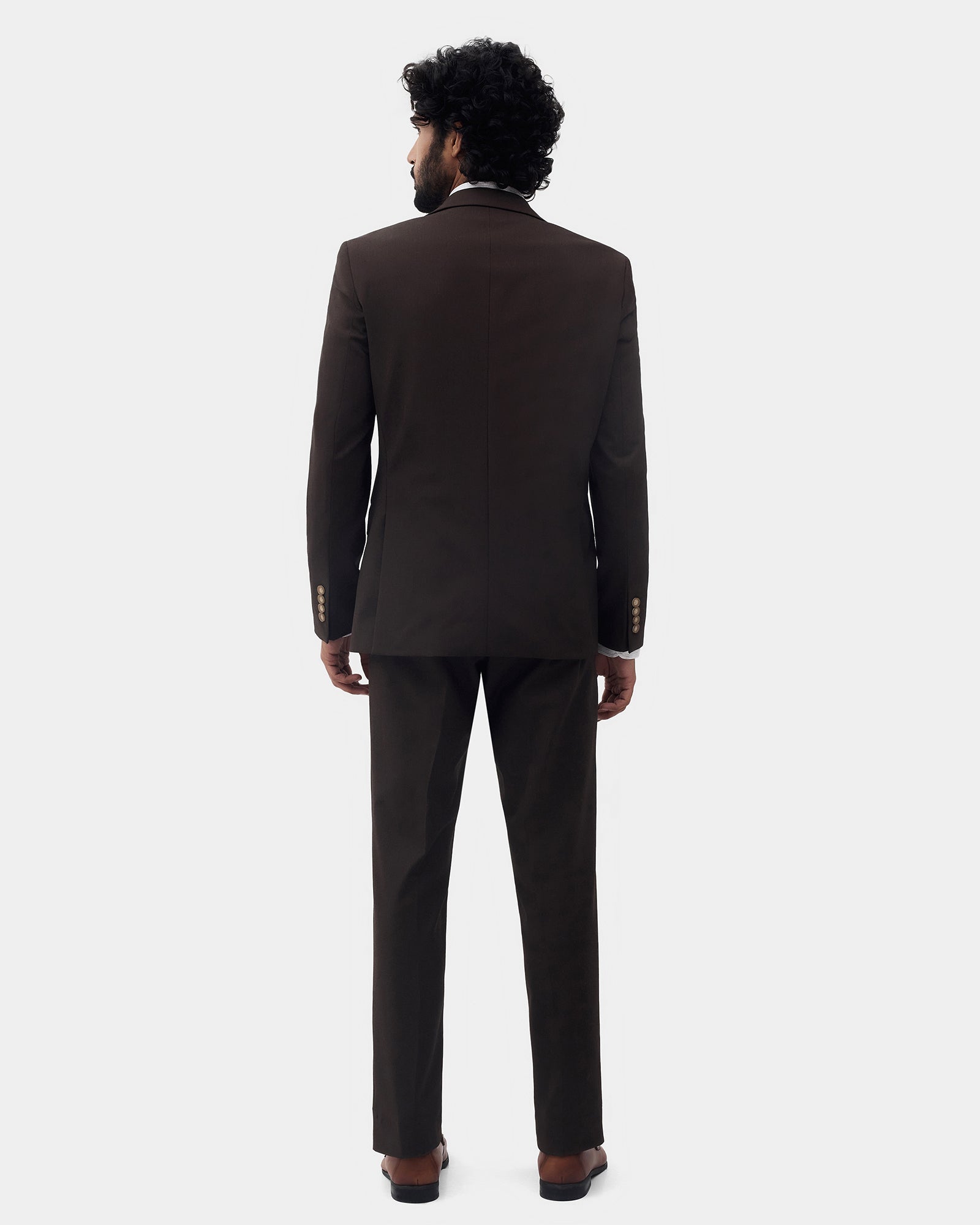 Brown Two Piece Solid Suit - Overon