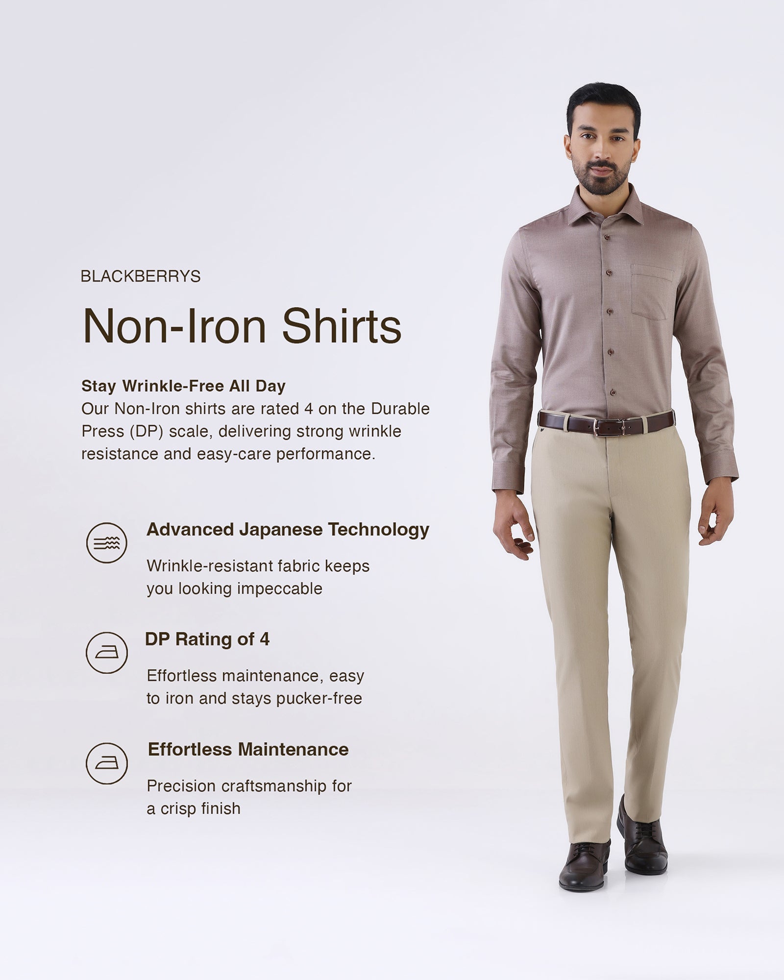 Brown Non Iron Textured Shirt - Ember