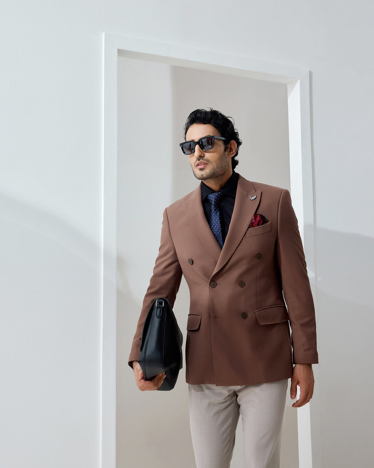 Brown Solid Blazer - Zemo