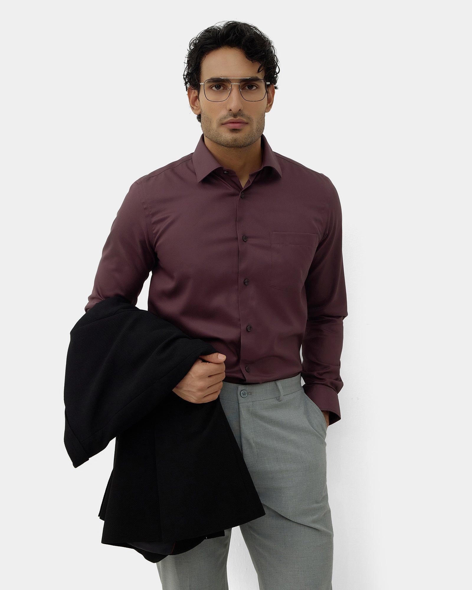 Brown Unwrinkle Textured Shirt - P31