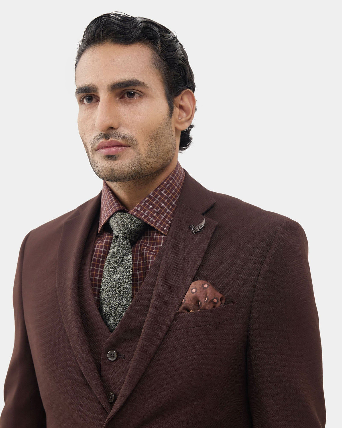 Brown Three Piece Textured Suit - Horace
