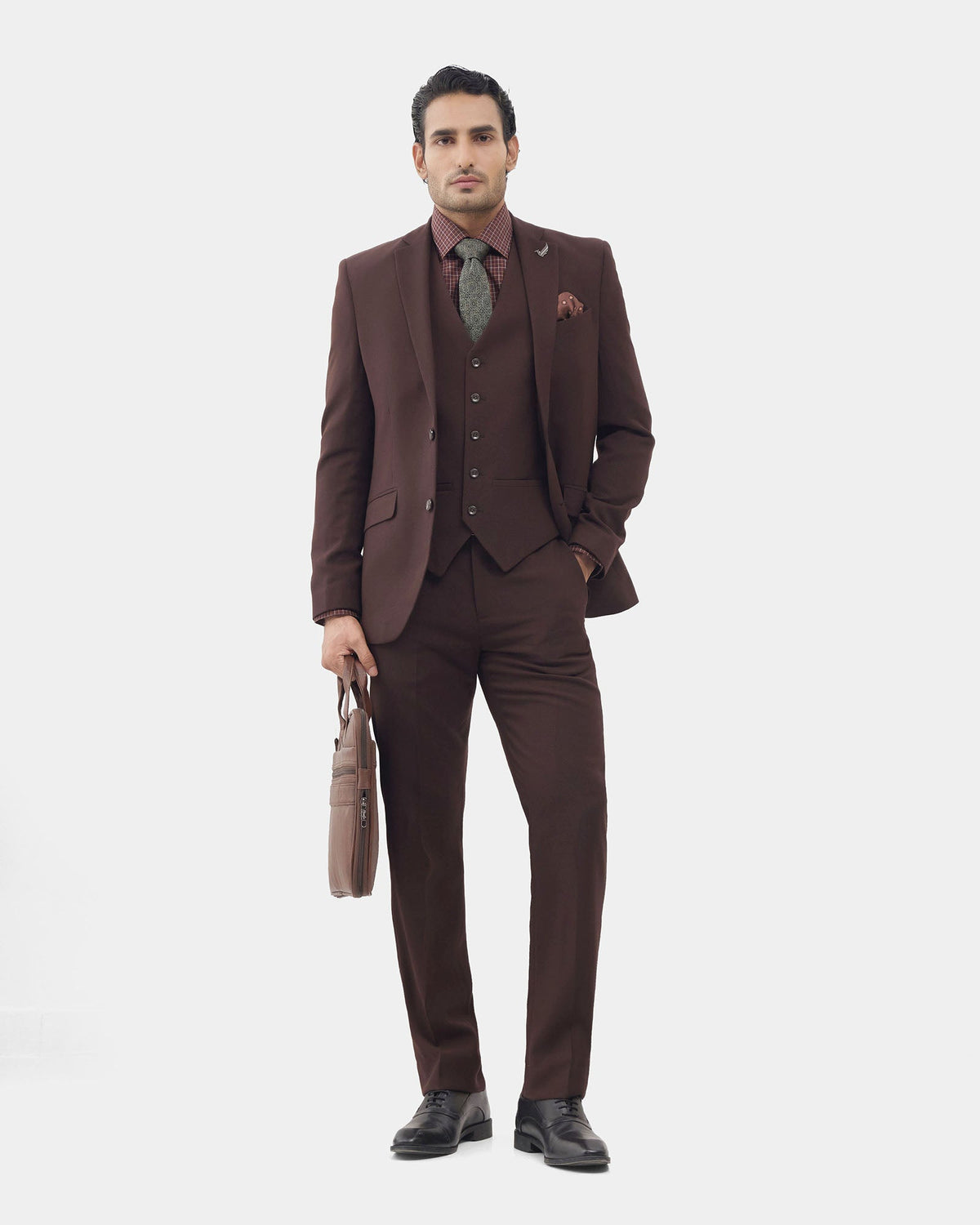 Brown Three Piece Textured Suit - Horace