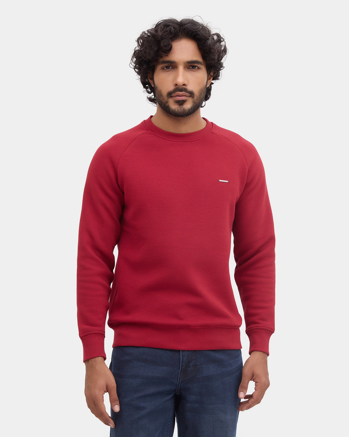 Burgandy Crew Neck Textured Sweatshirt - Sid