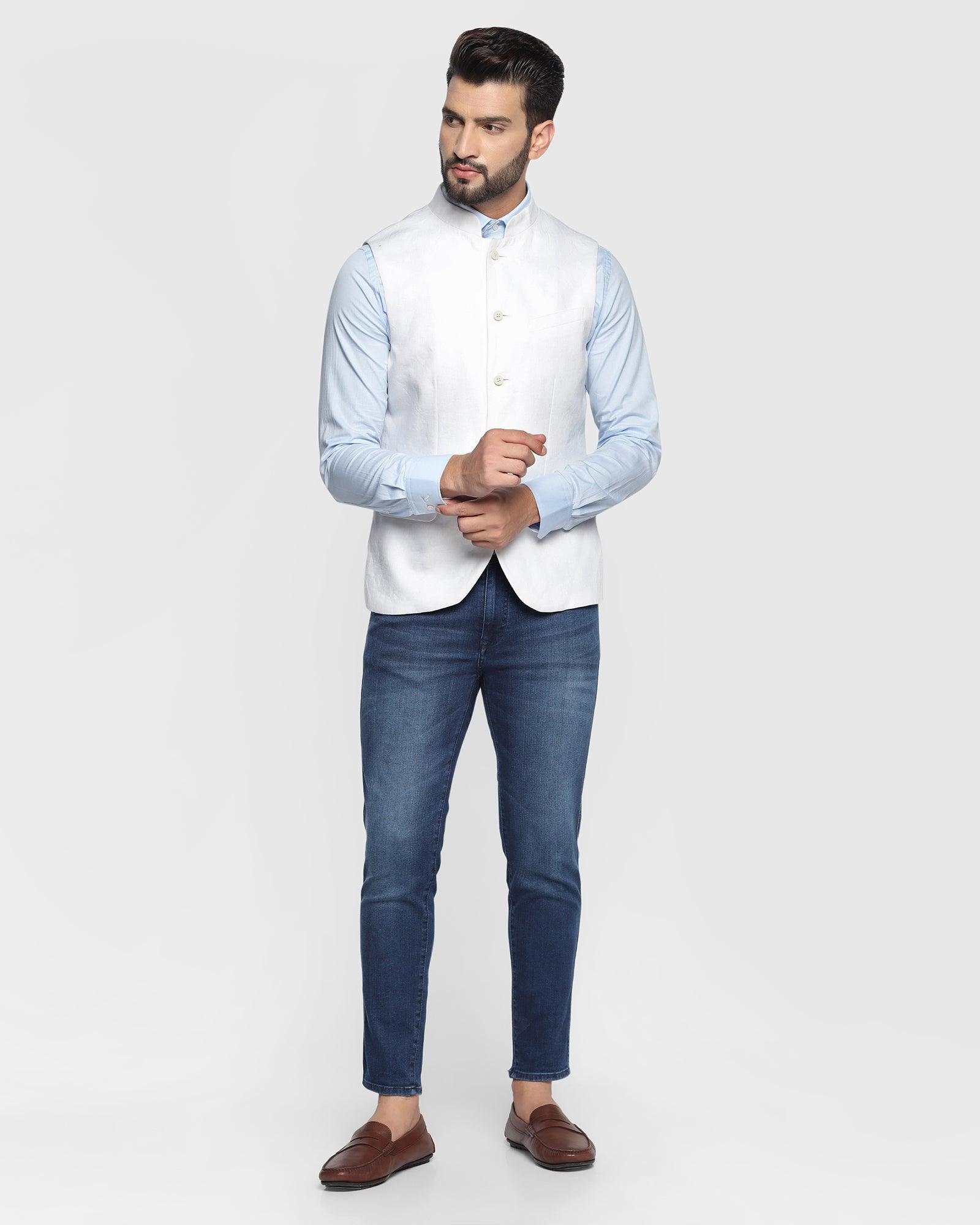 Solid Casual Bandhgala Waistcoat In White (Crew) - Blackberrys