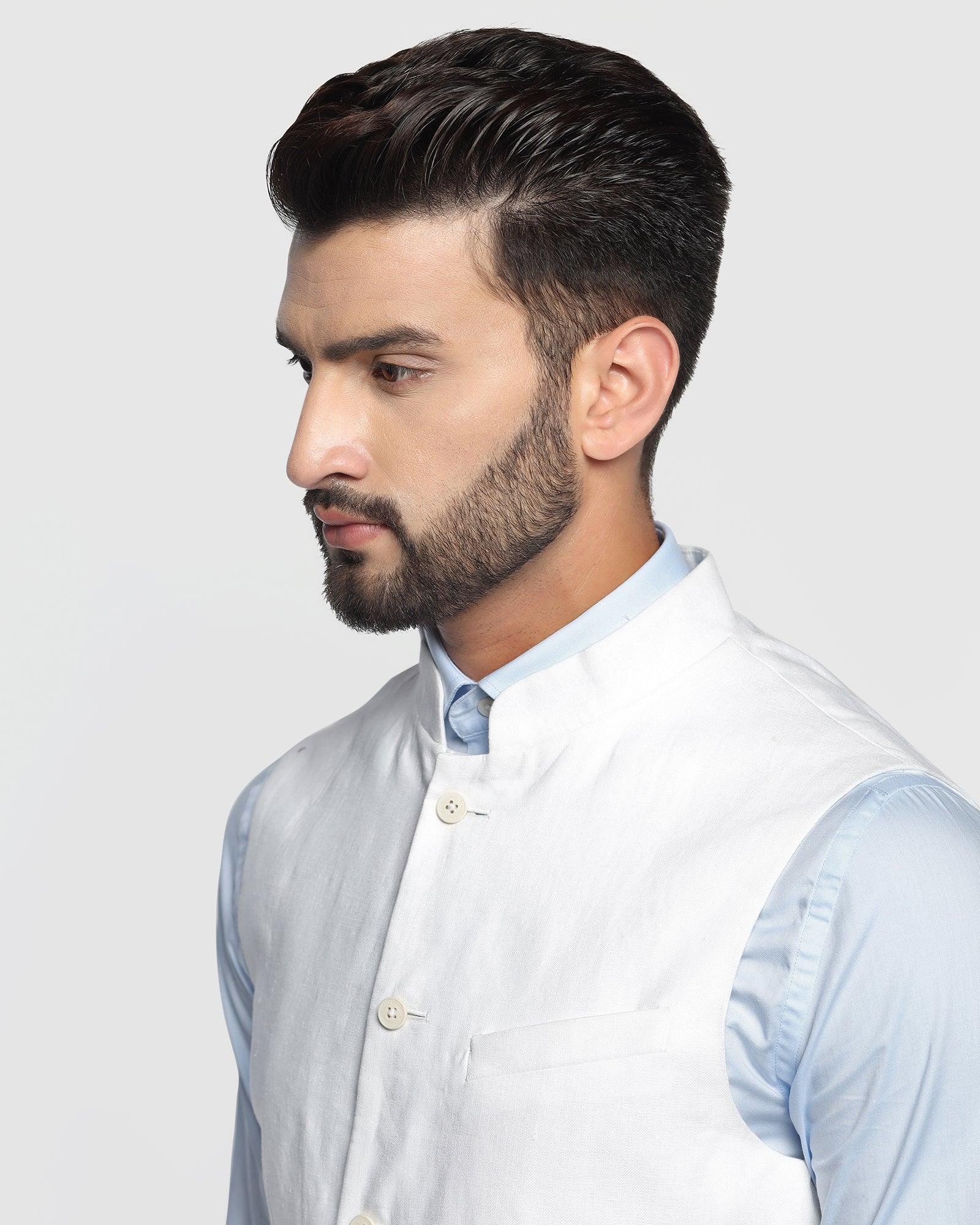 Solid Casual Bandhgala Waistcoat In White (Crew) - Blackberrys