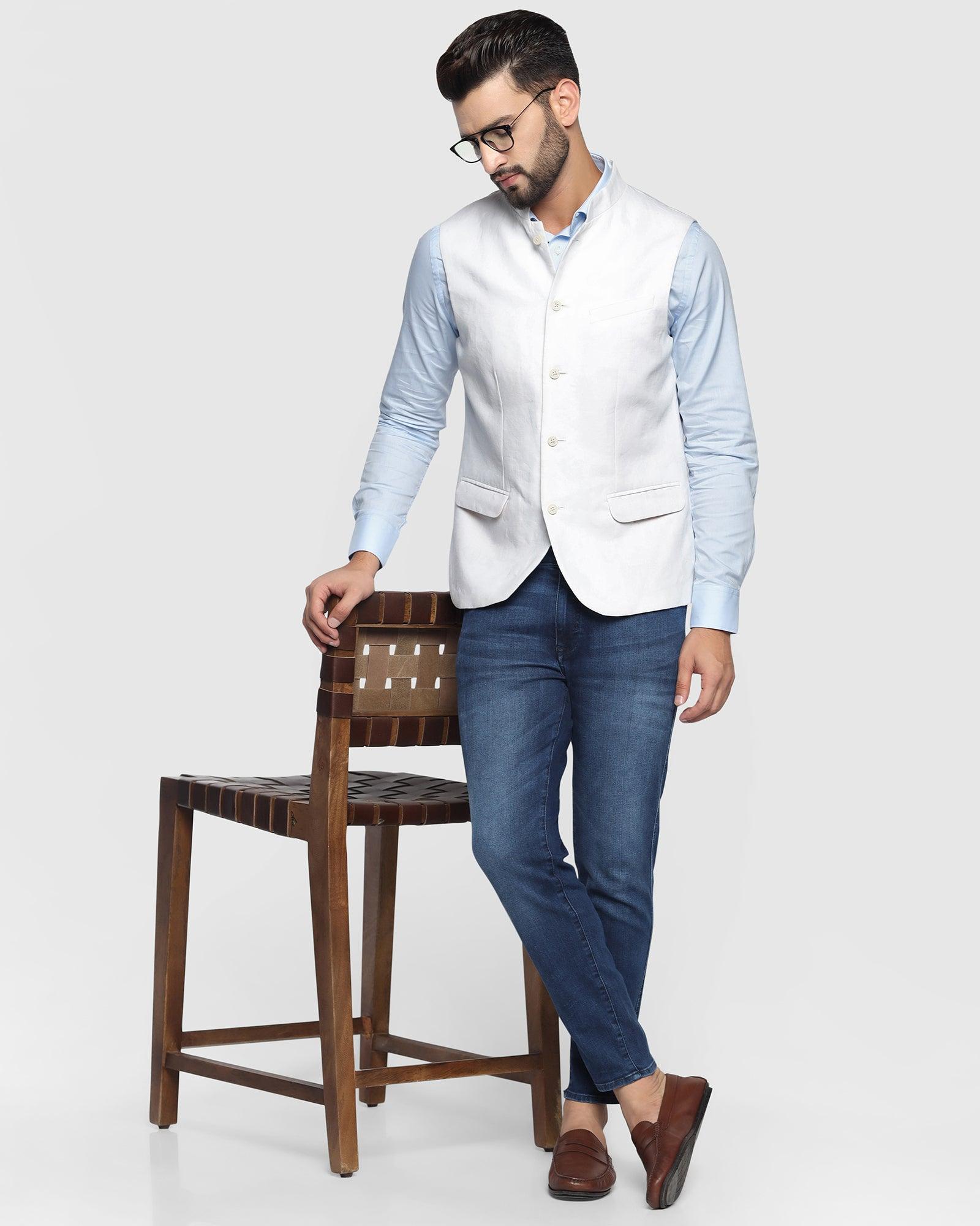 Solid Casual Bandhgala Waistcoat In White (Crew) - Blackberrys