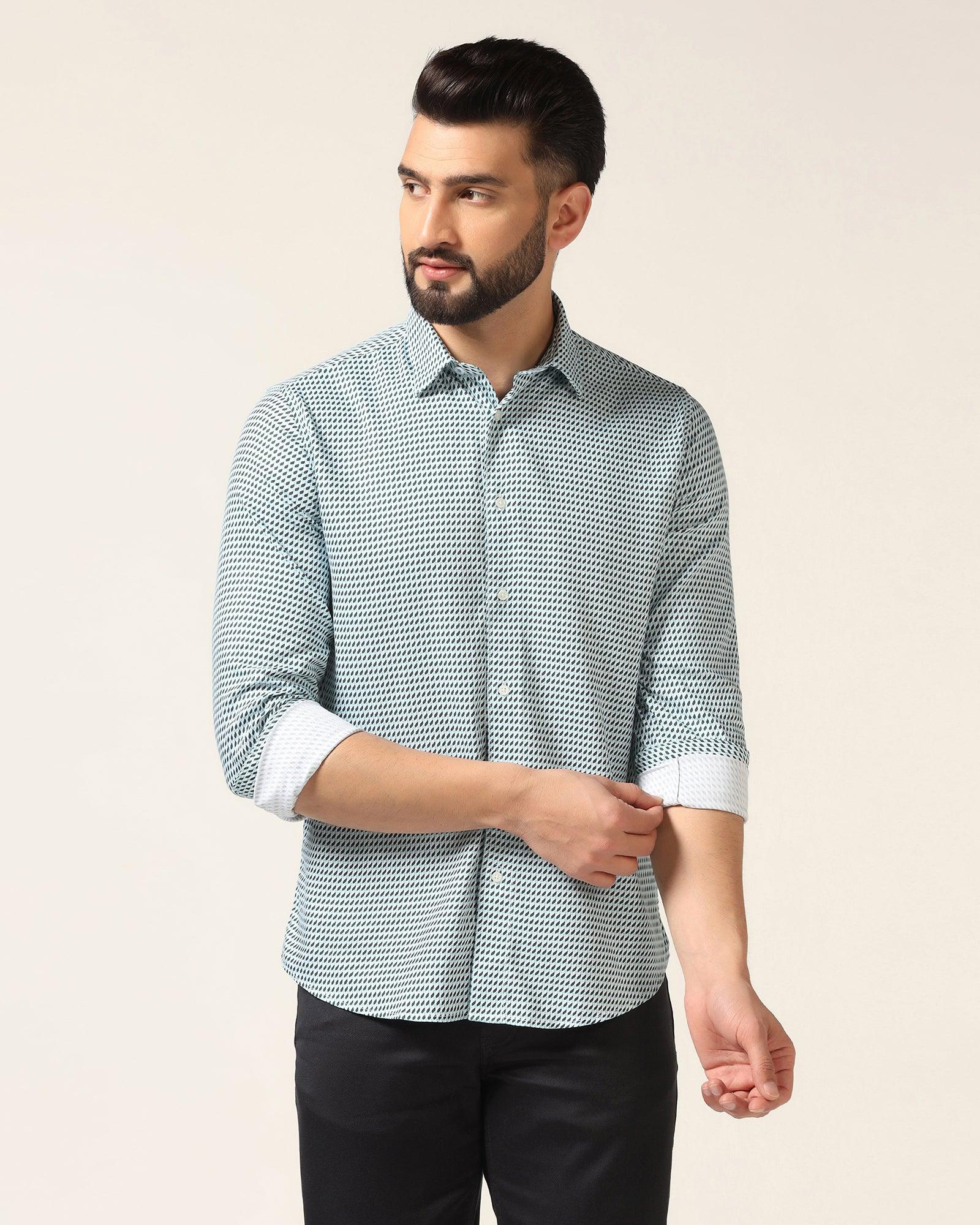 Casual Green Printed Shirt - Silver - Blackberrys