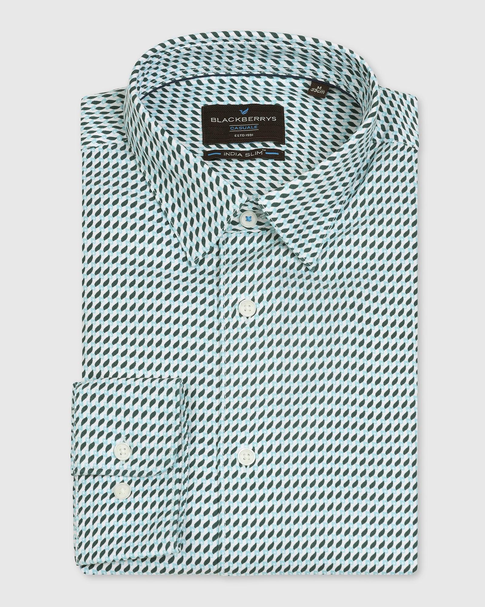 Casual Green Printed Shirt - Silver - Blackberrys