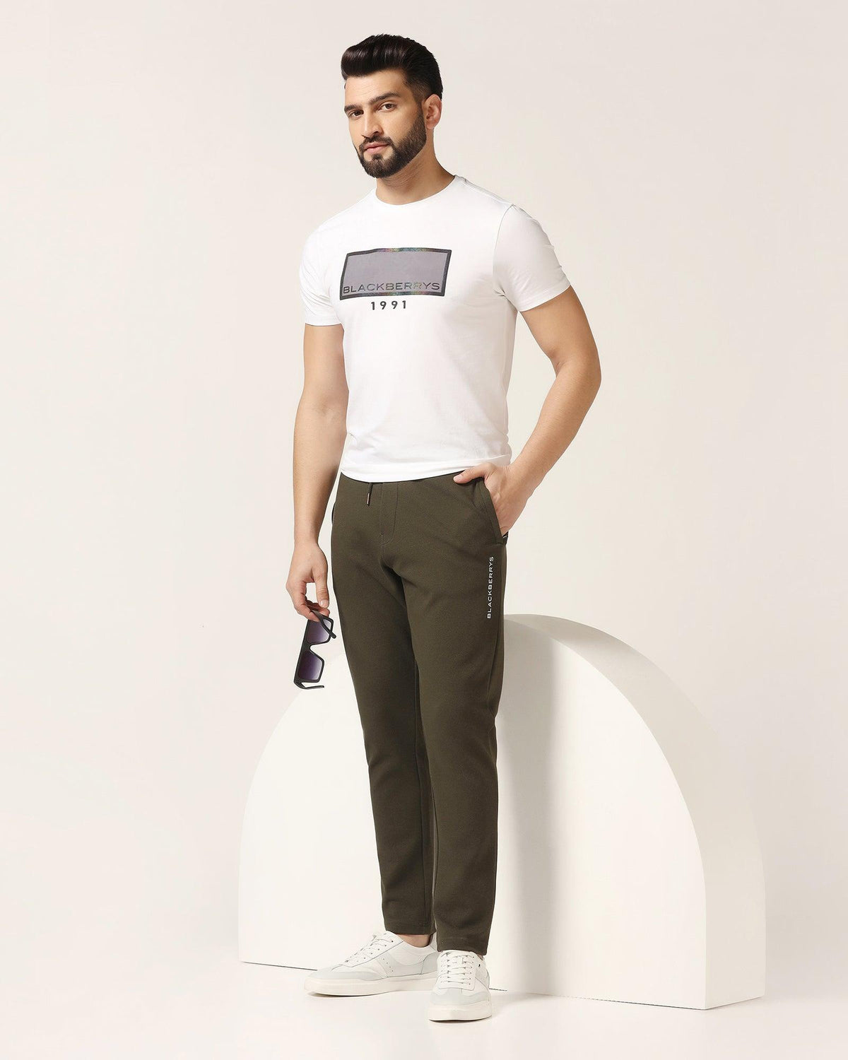 Buy Casual Olive Solid Jogger from Ethan Collection