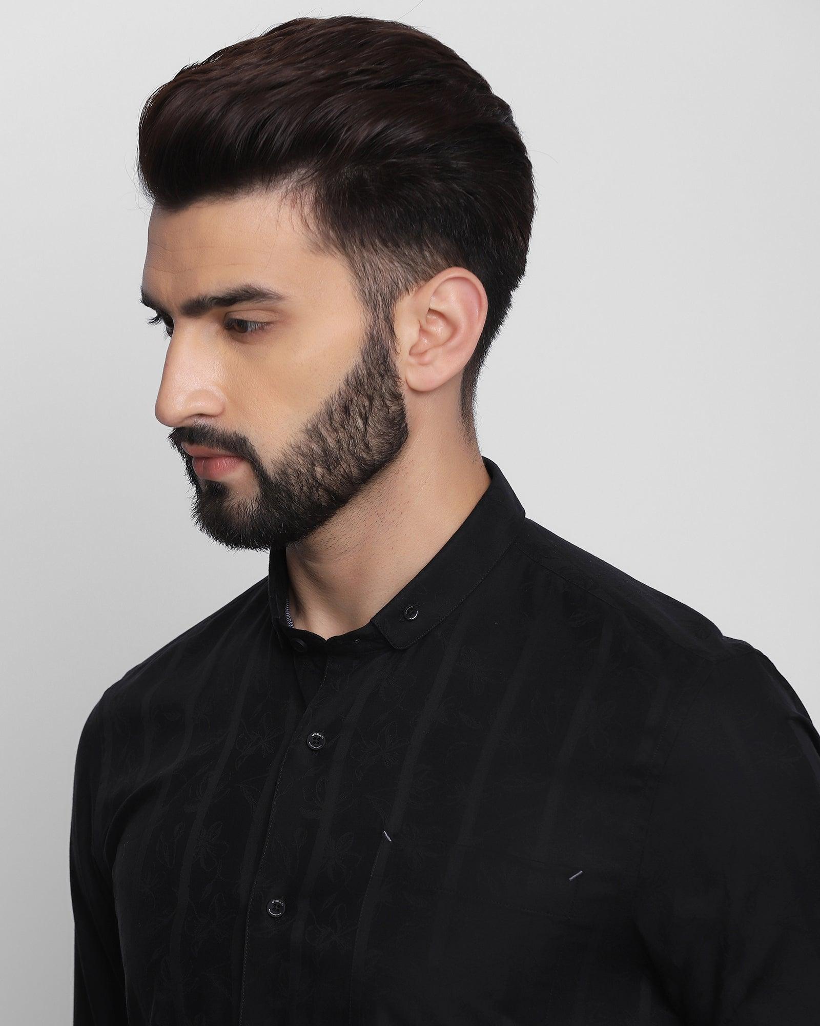 Solid Casual Shirt In Black (Davis) - Blackberrys