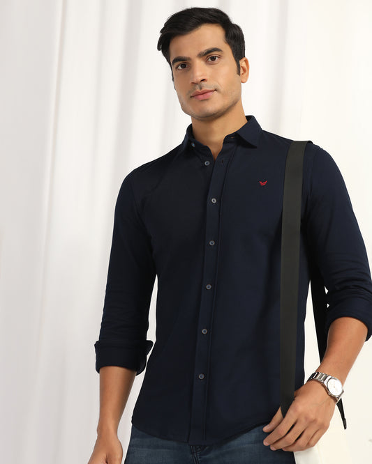 Casual Navy Solid Shirt - Pelantos