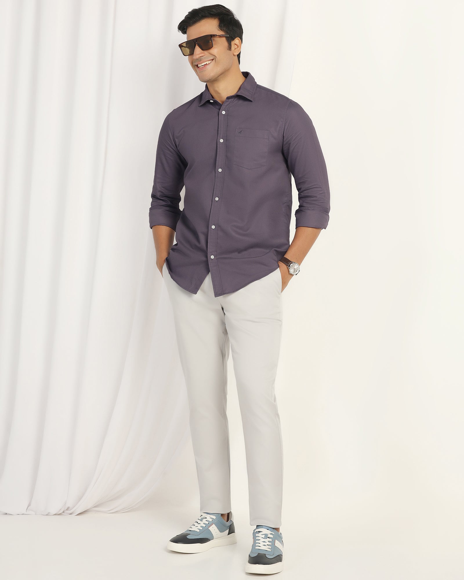 Casual Purple Textured Shirt - Caty