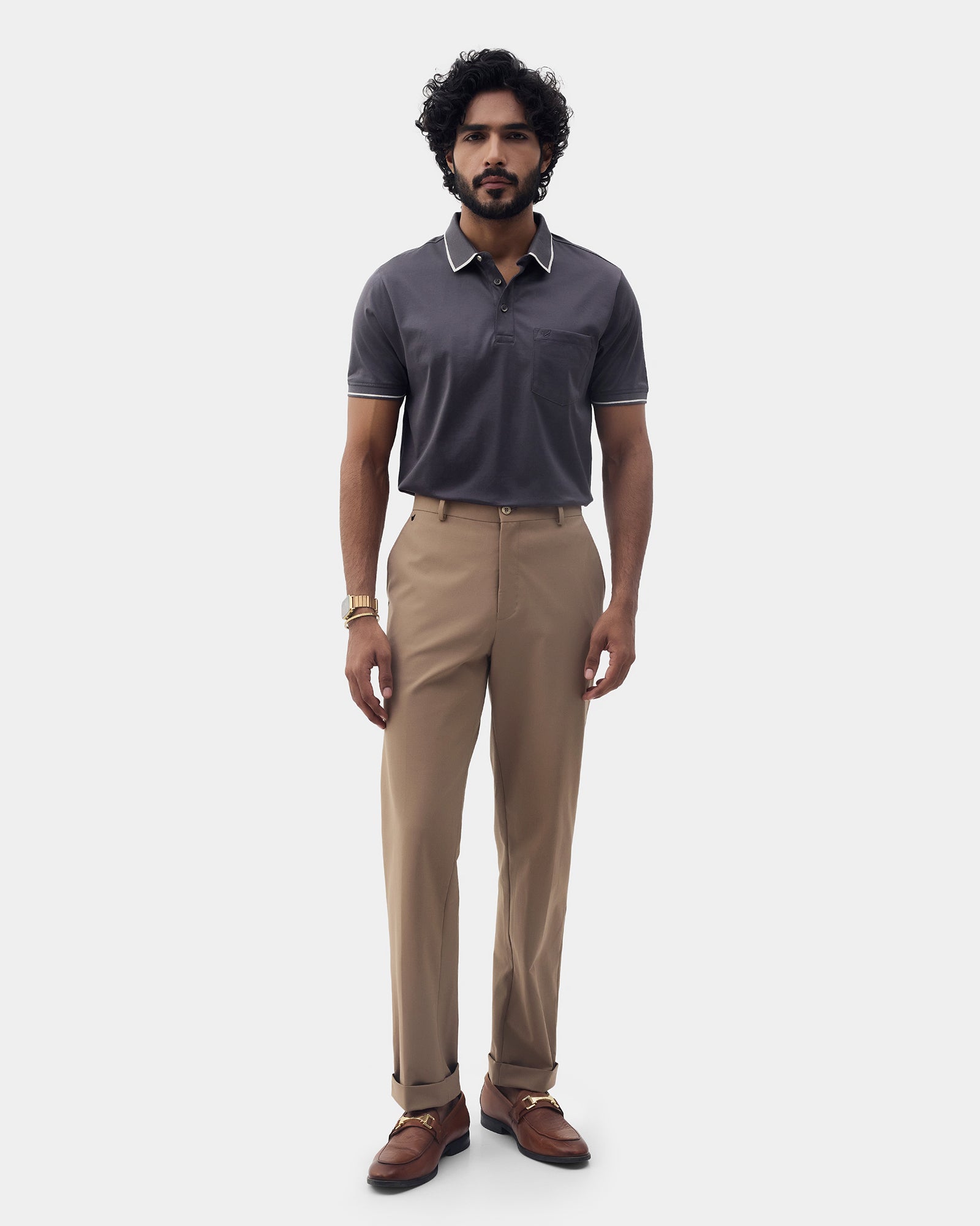 Charcoal Grey Solid Polo - Ae Ryun