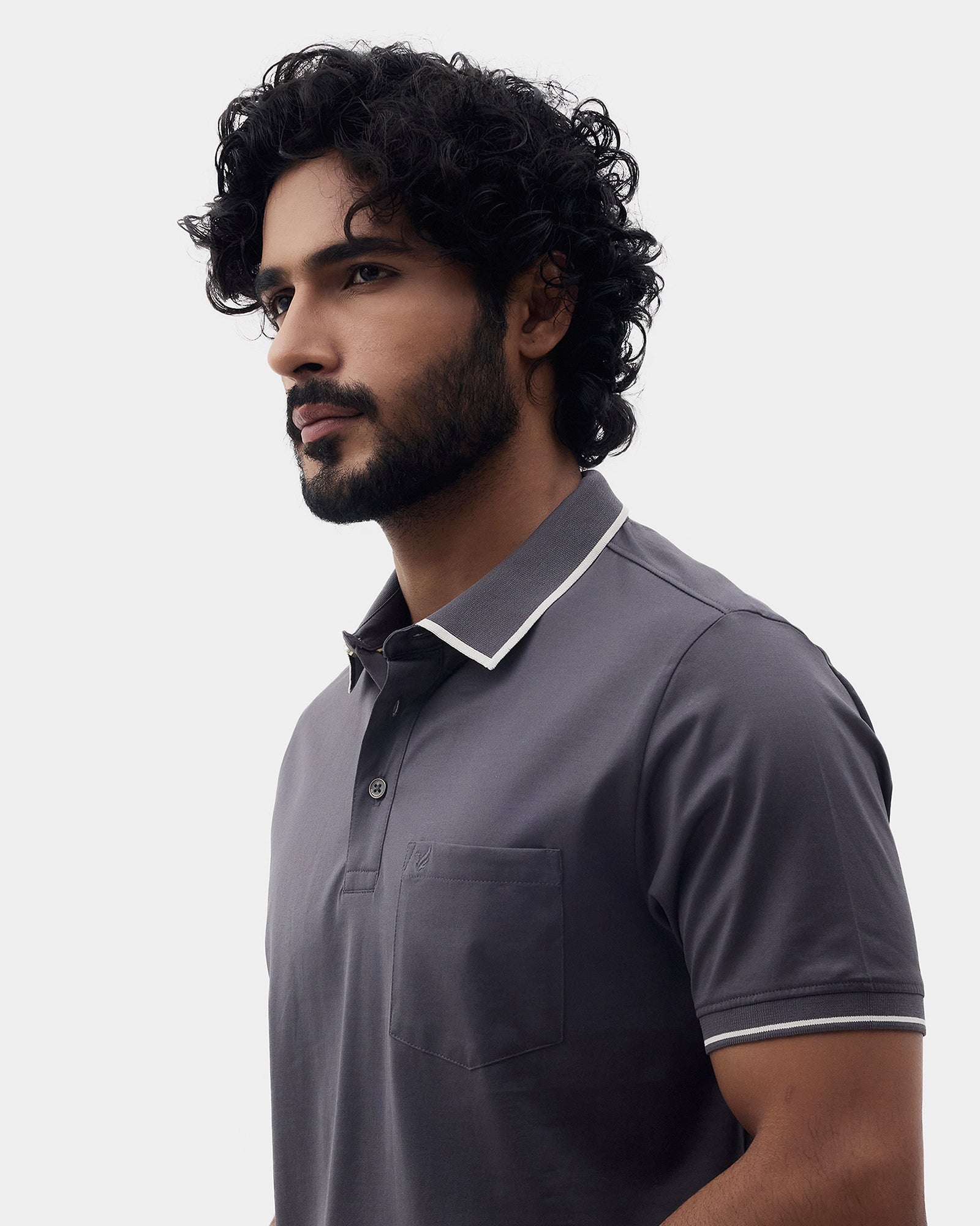 Charcoal Grey Solid Polo - Ae Ryun