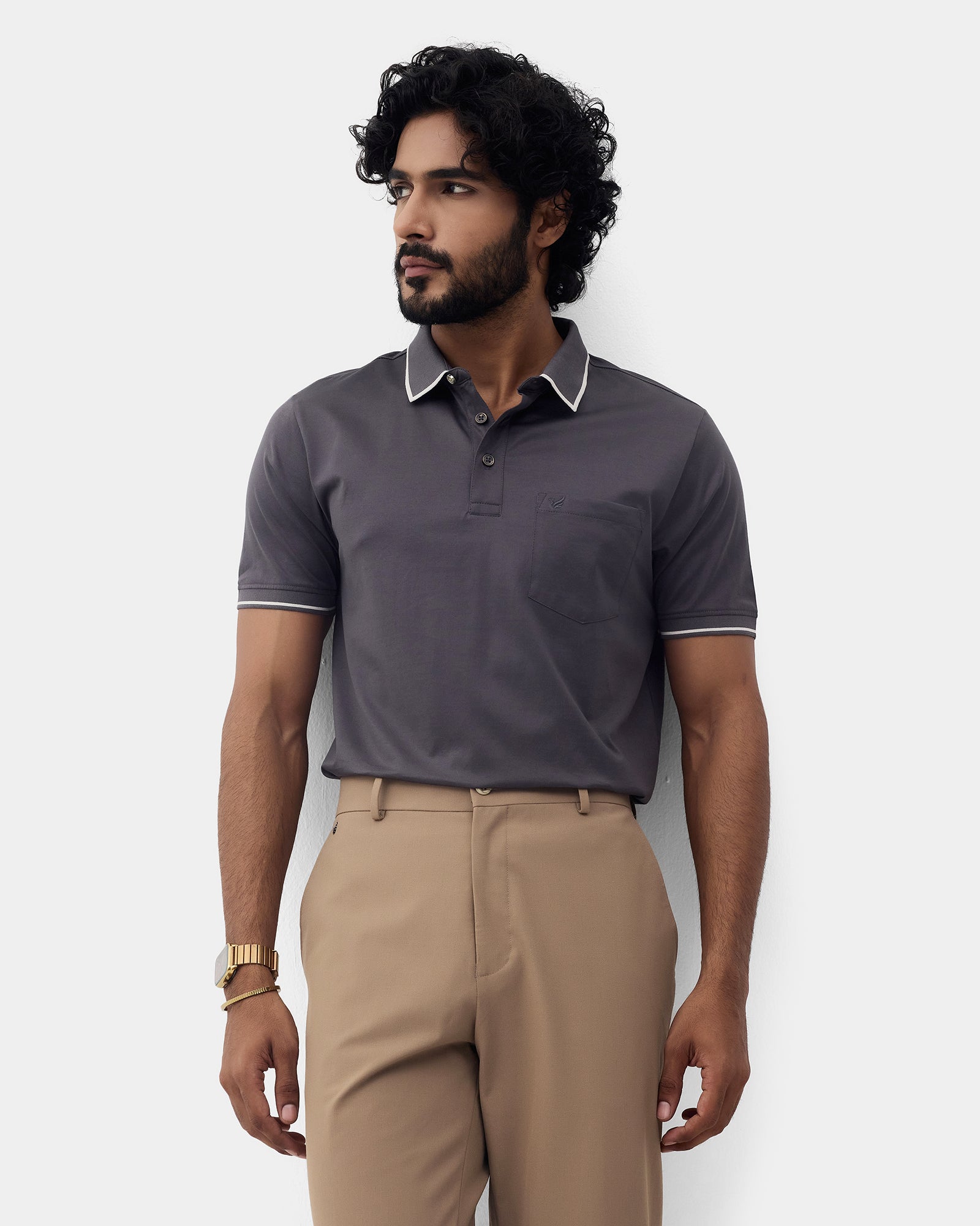 Charcoal Grey Solid Polo - Ae Ryun