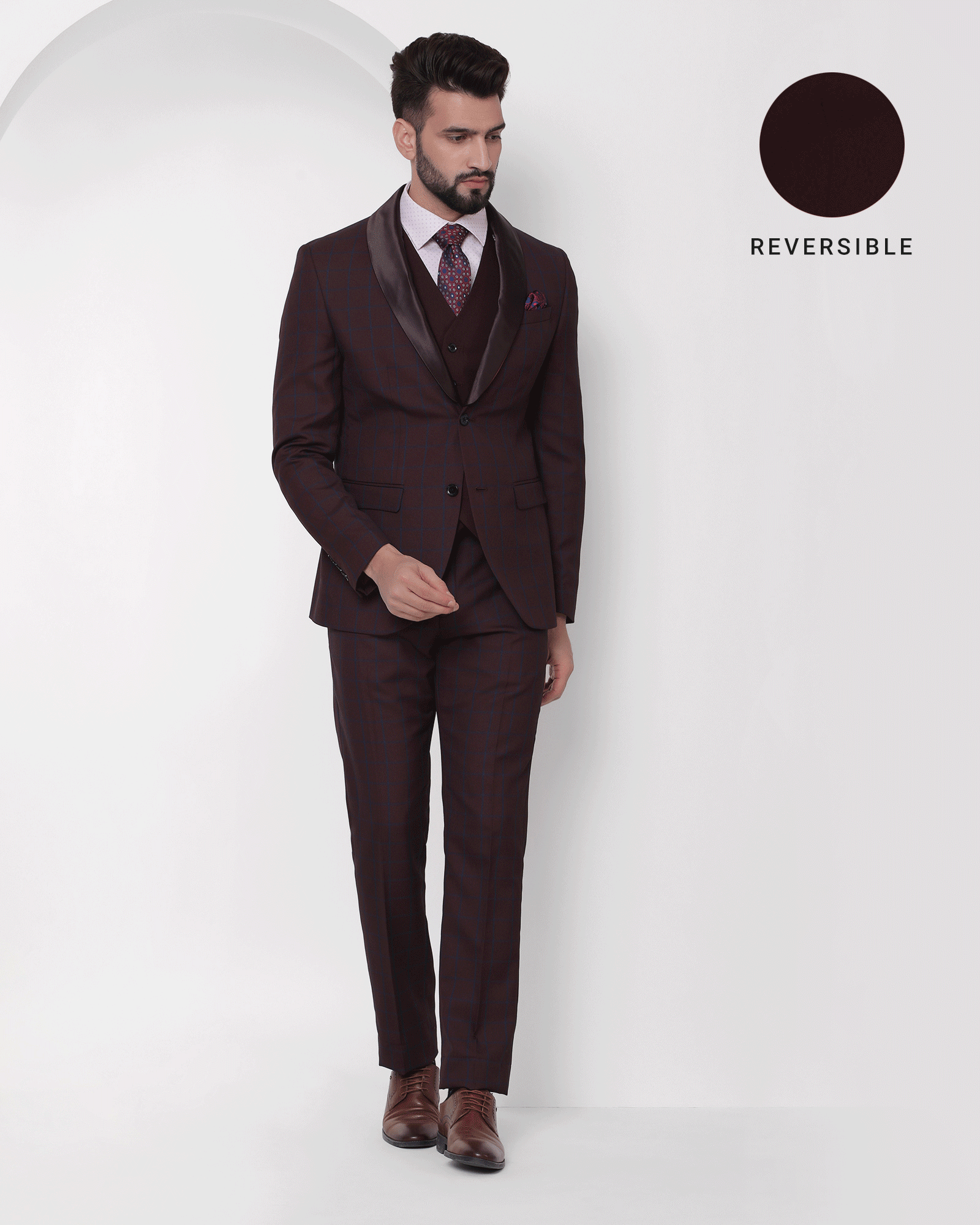 Check 6X Suit In Wine (Hildo) - Blackberrys