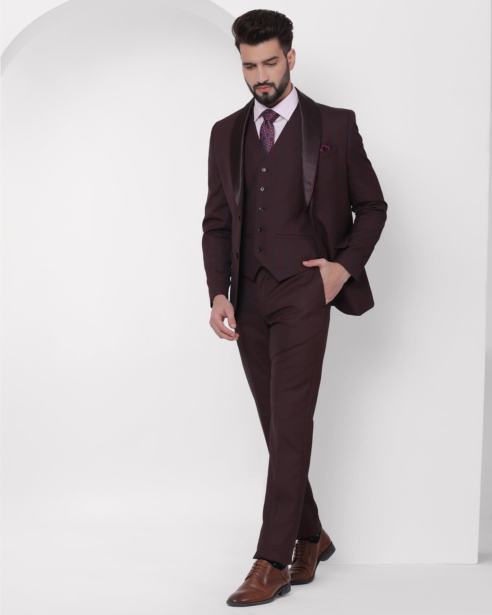 Check 6X Suit In Wine (Hildo) - Blackberrys