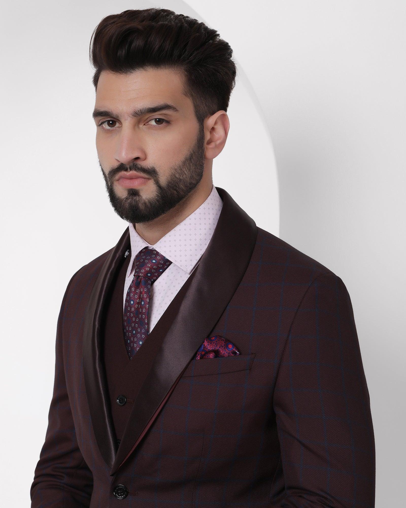 Check 6X Suit In Wine (Hildo) - Blackberrys