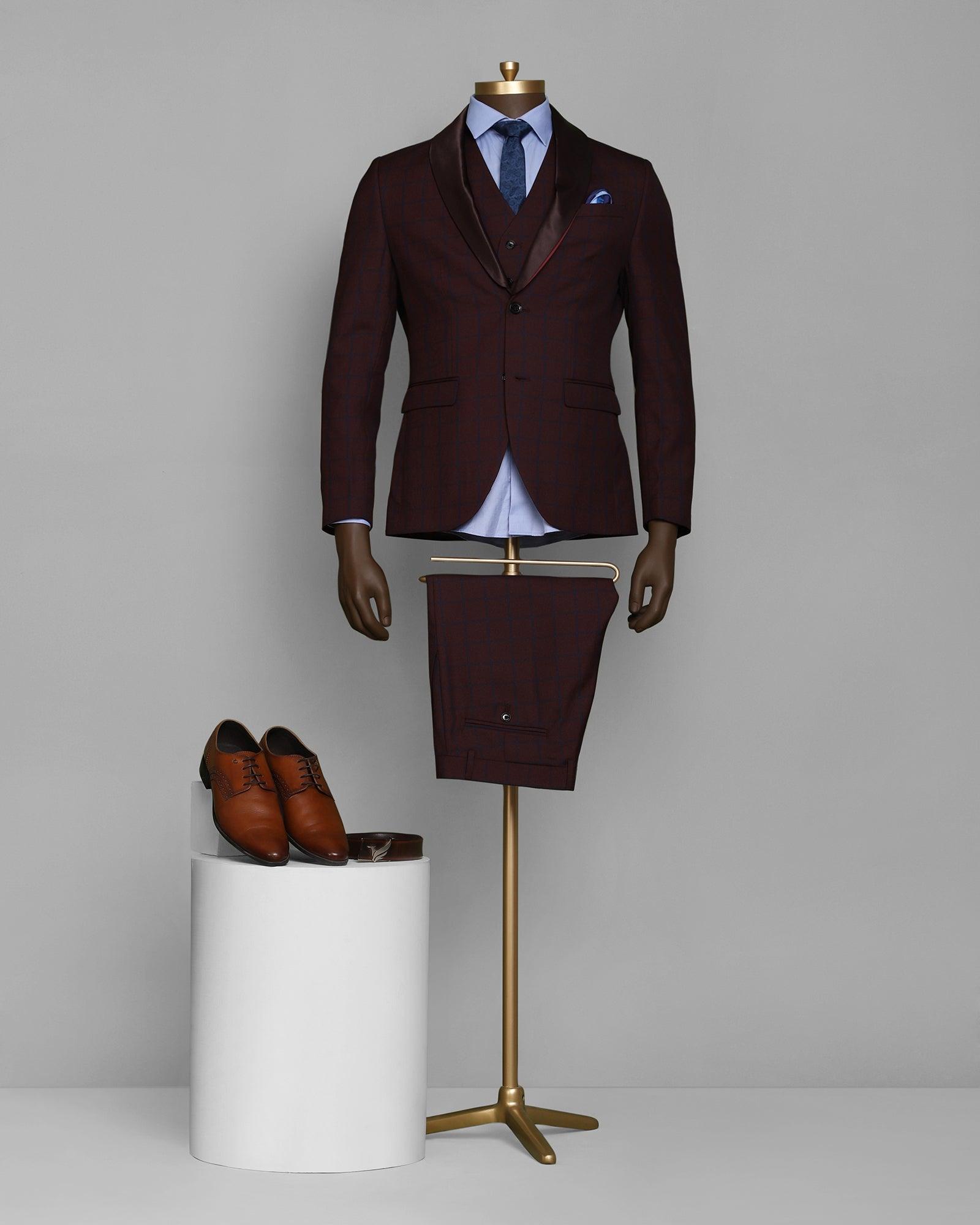 Check 6X Suit In Wine (Hildo) - Blackberrys