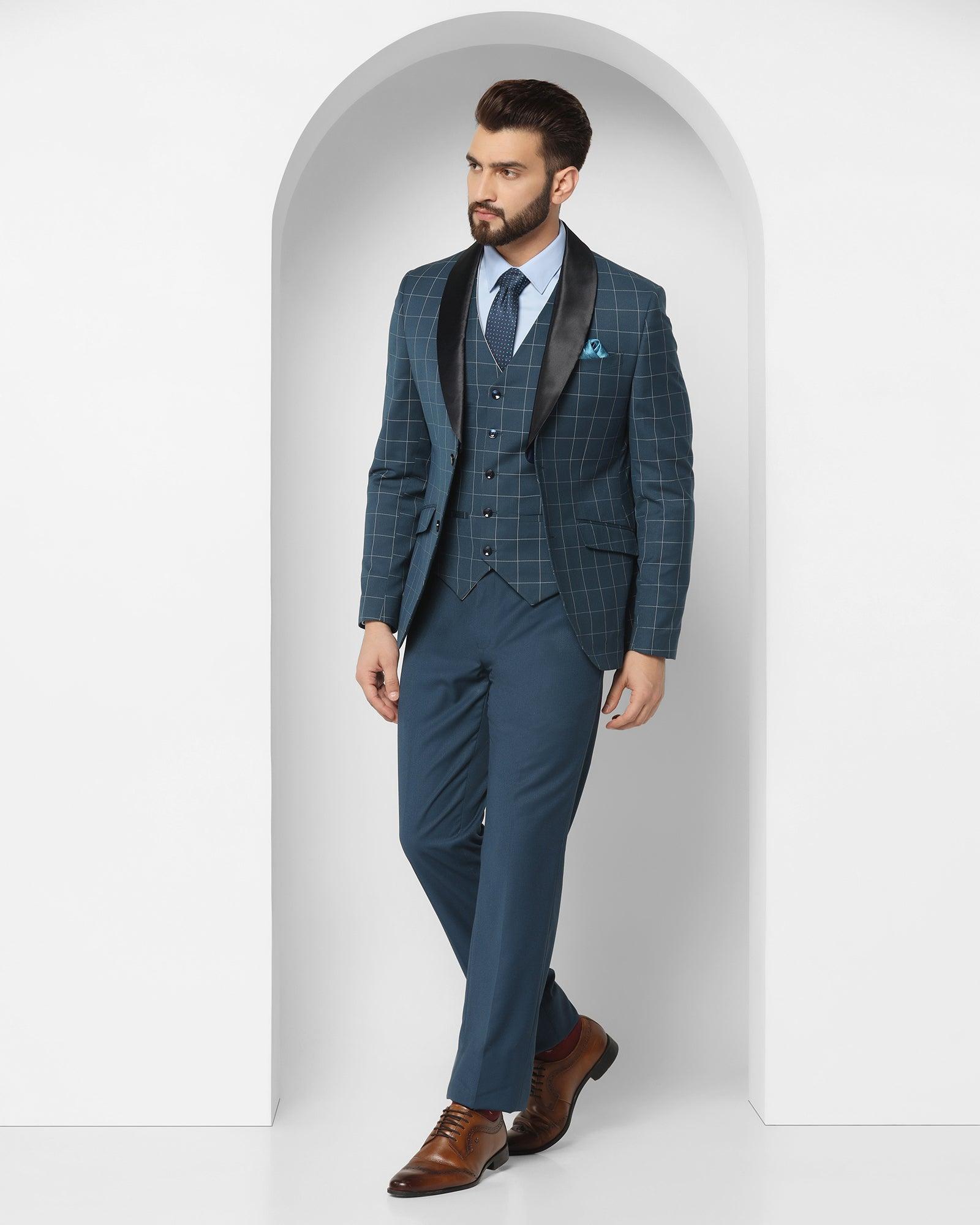 Check Tuxedo 6X Suit In Teal (Micah) - Blackberrys