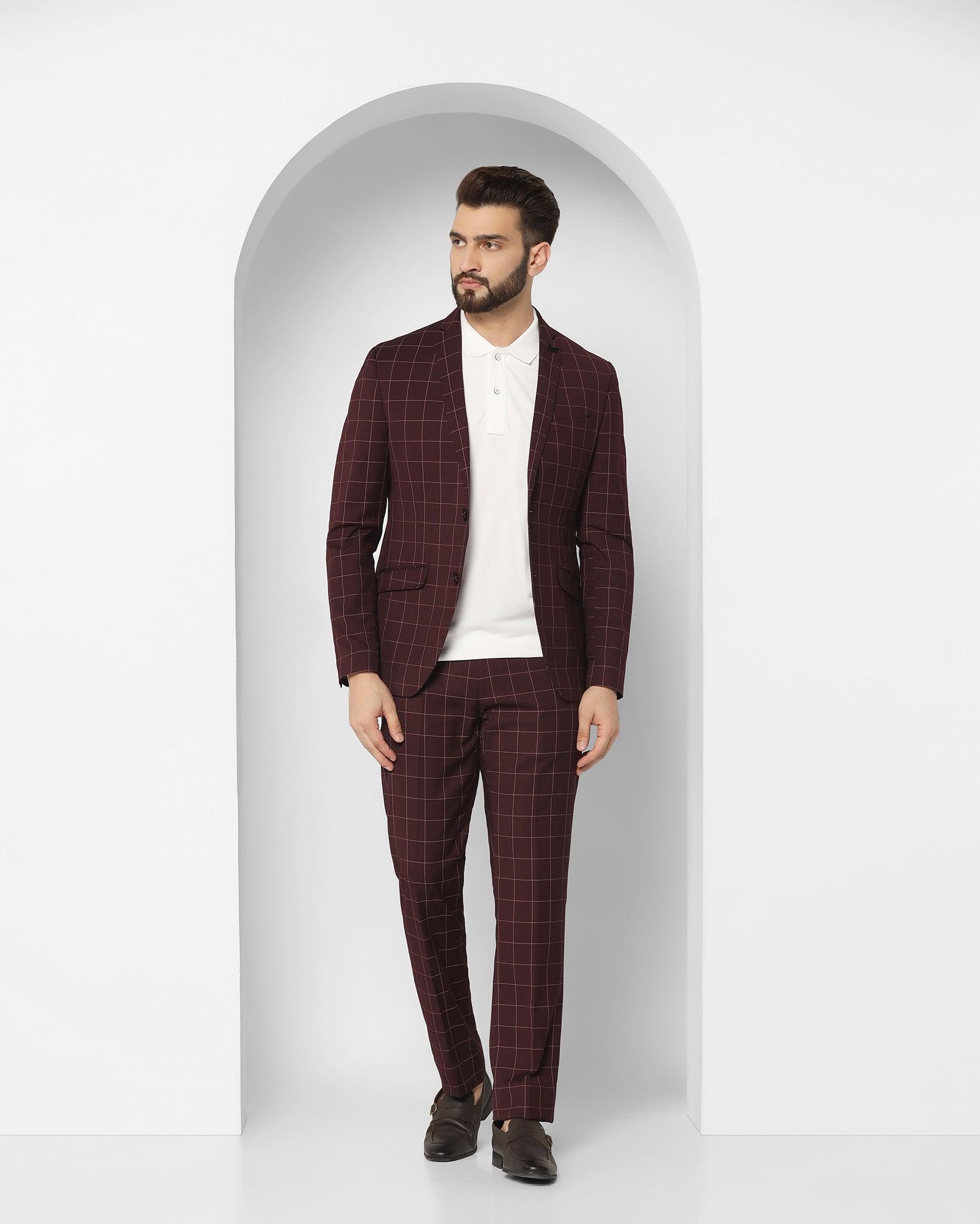 Check Tuxedo 6X Suit In Wine (Micah) - Blackberrys
