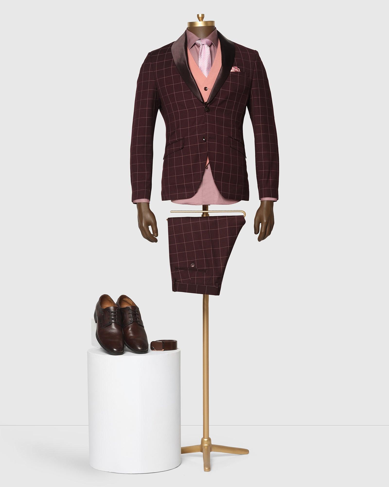 Check Tuxedo 6X Suit In Wine (Micah) - Blackberrys