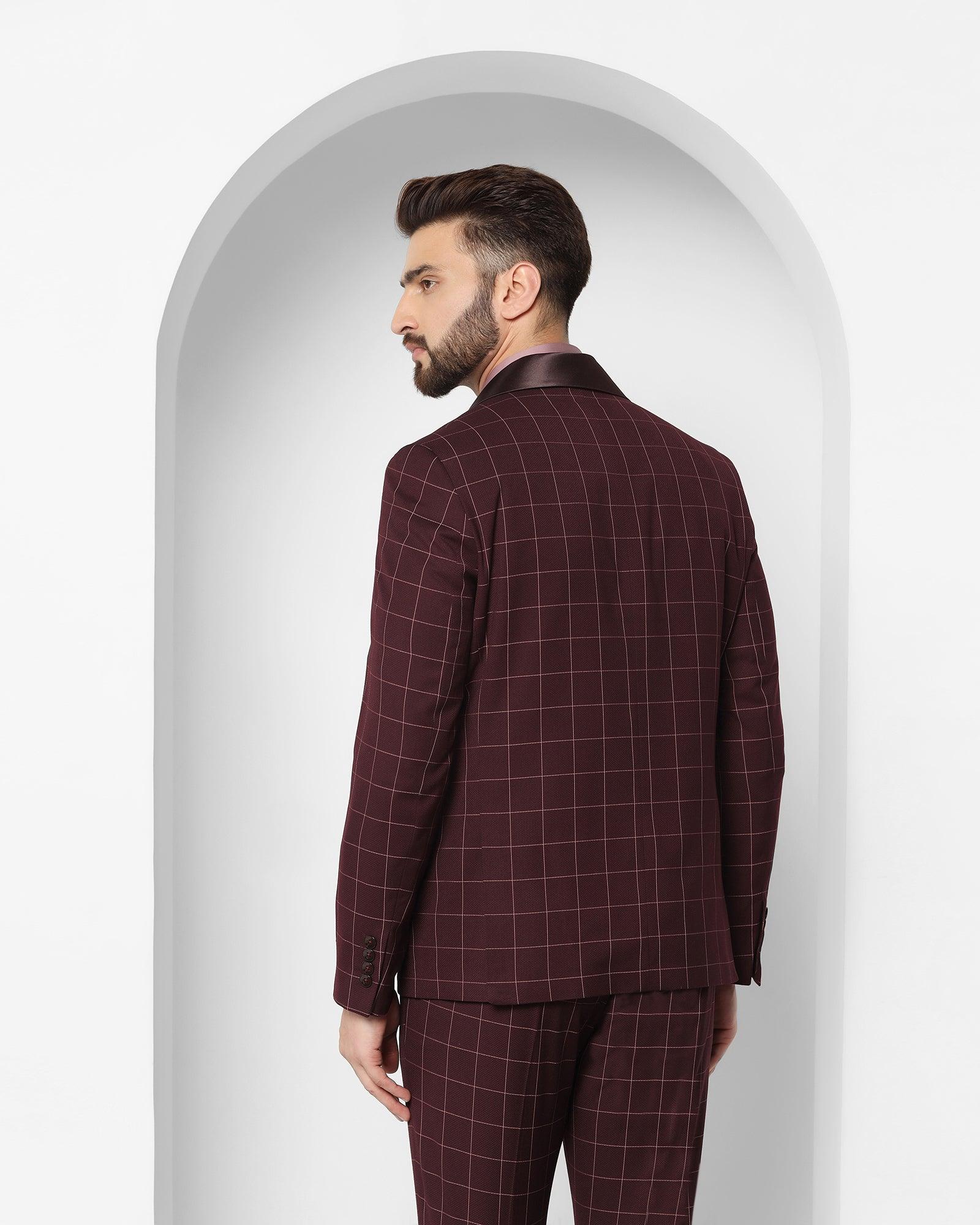 Check Tuxedo 6X Suit In Wine (Micah) - Blackberrys