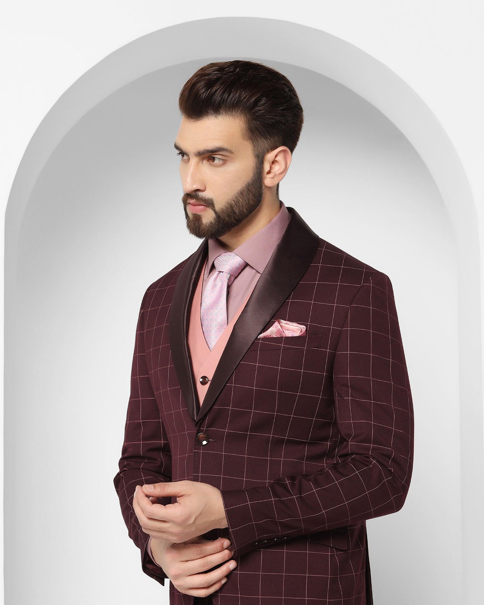 Check Tuxedo 6X Suit In Wine (Micah) - Blackberrys