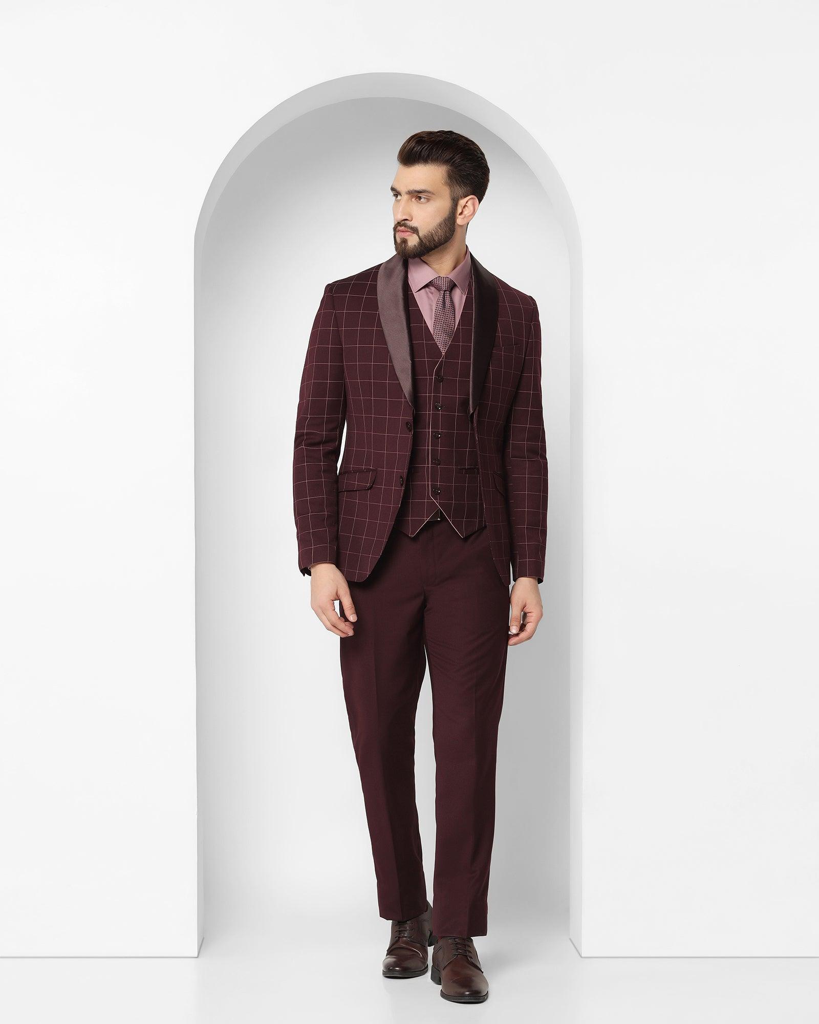 Check Tuxedo 6X Suit In Wine (Micah) - Blackberrys
