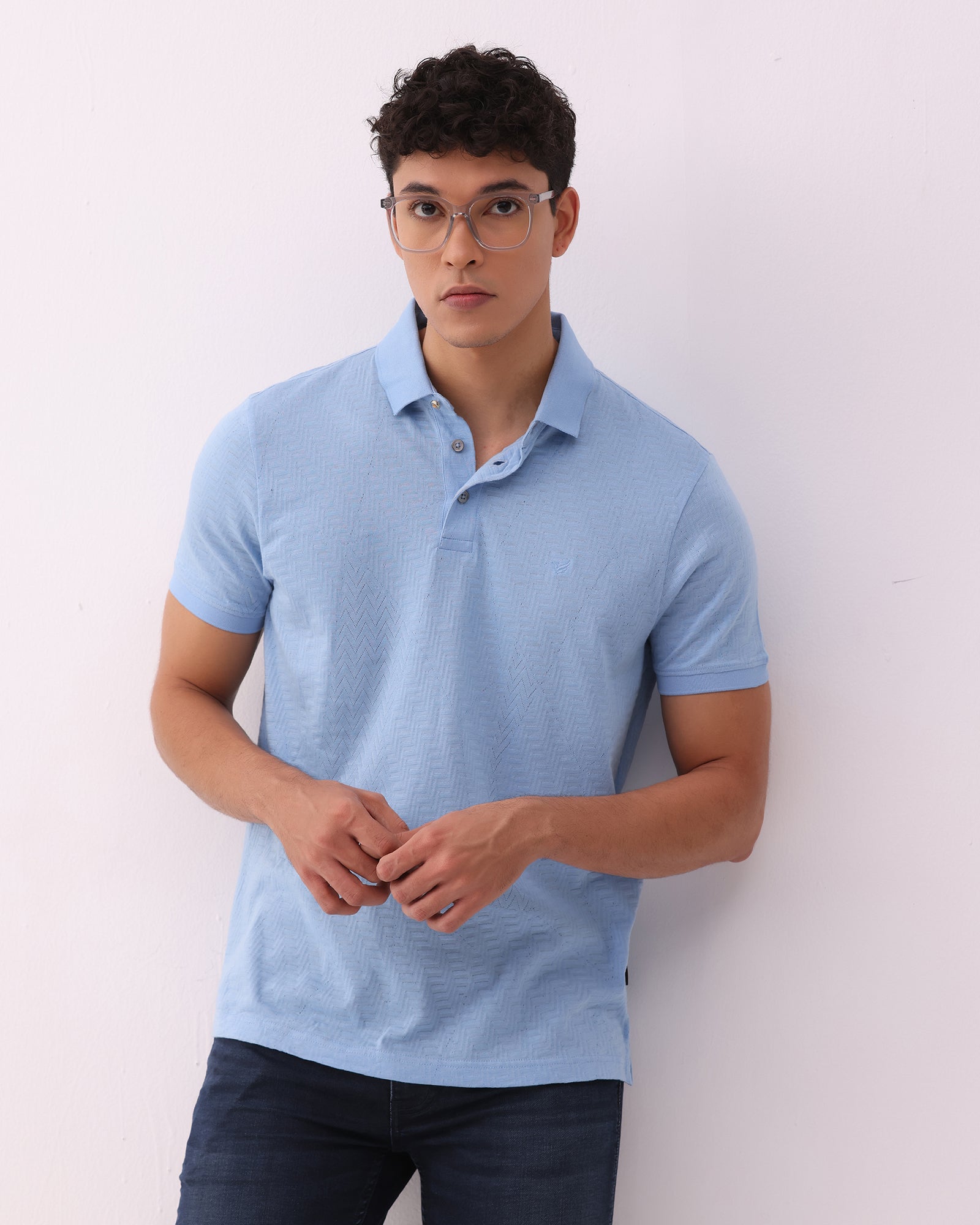Cool Blue Textured Polo - Sun