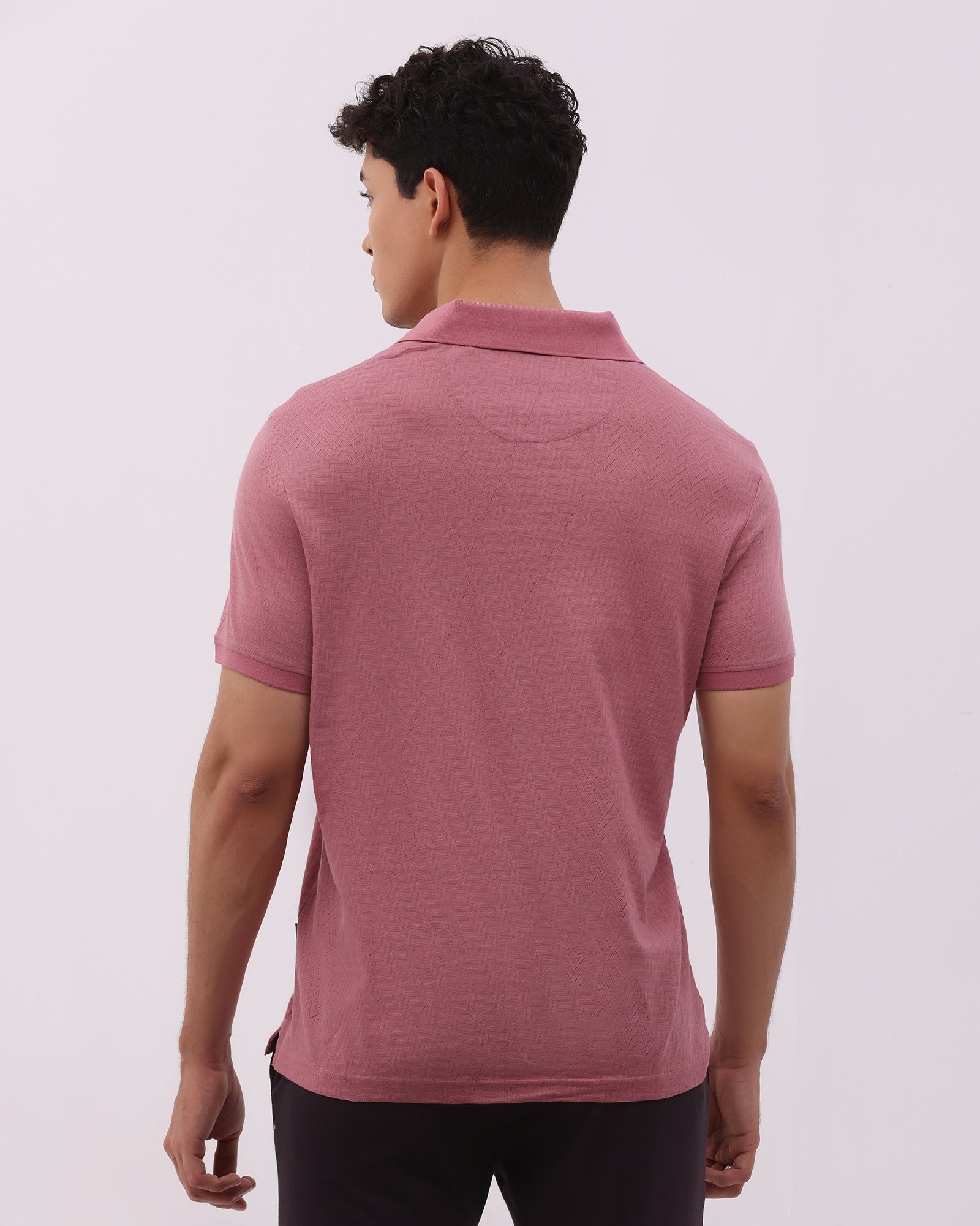 Coral Pink Textured Polo - Sun