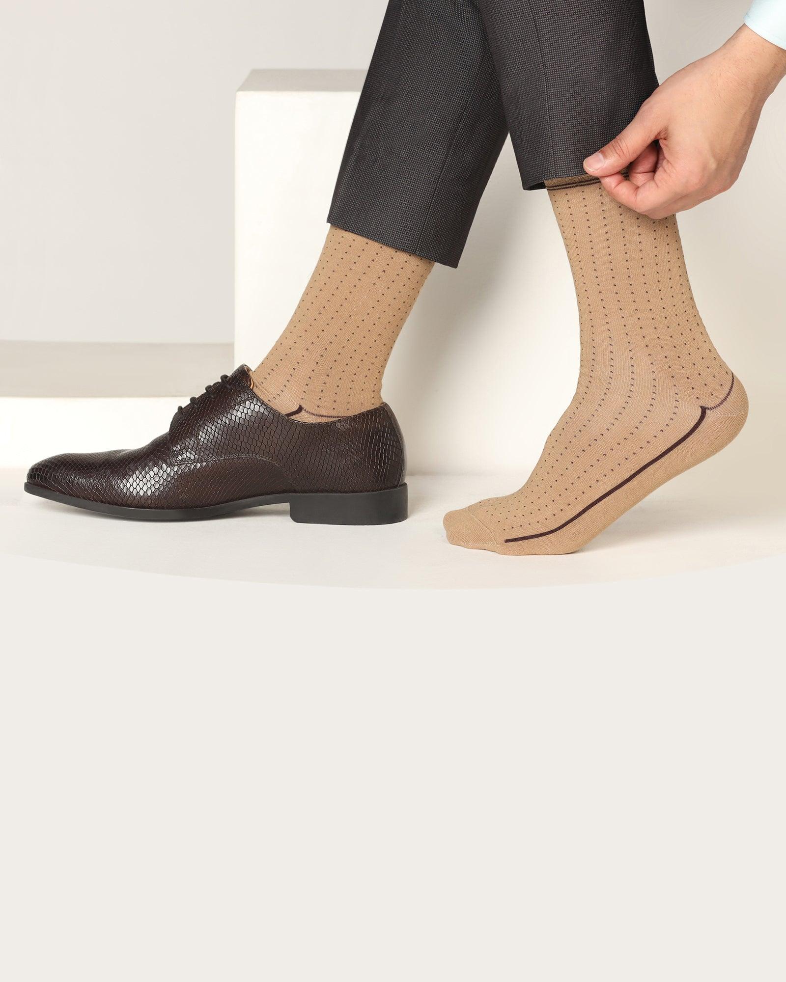 Cotton Beige Textured Socks - Star - Blackberrys
