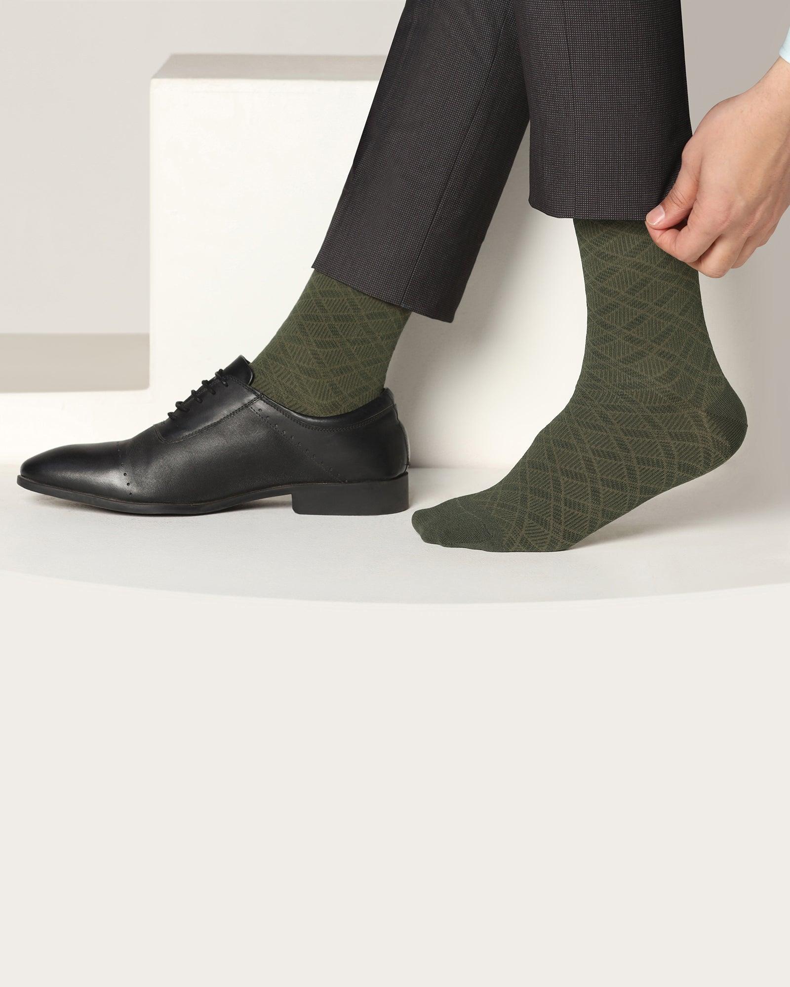 Cotton Dark Olive Check Socks - Saffron - Blackberrys