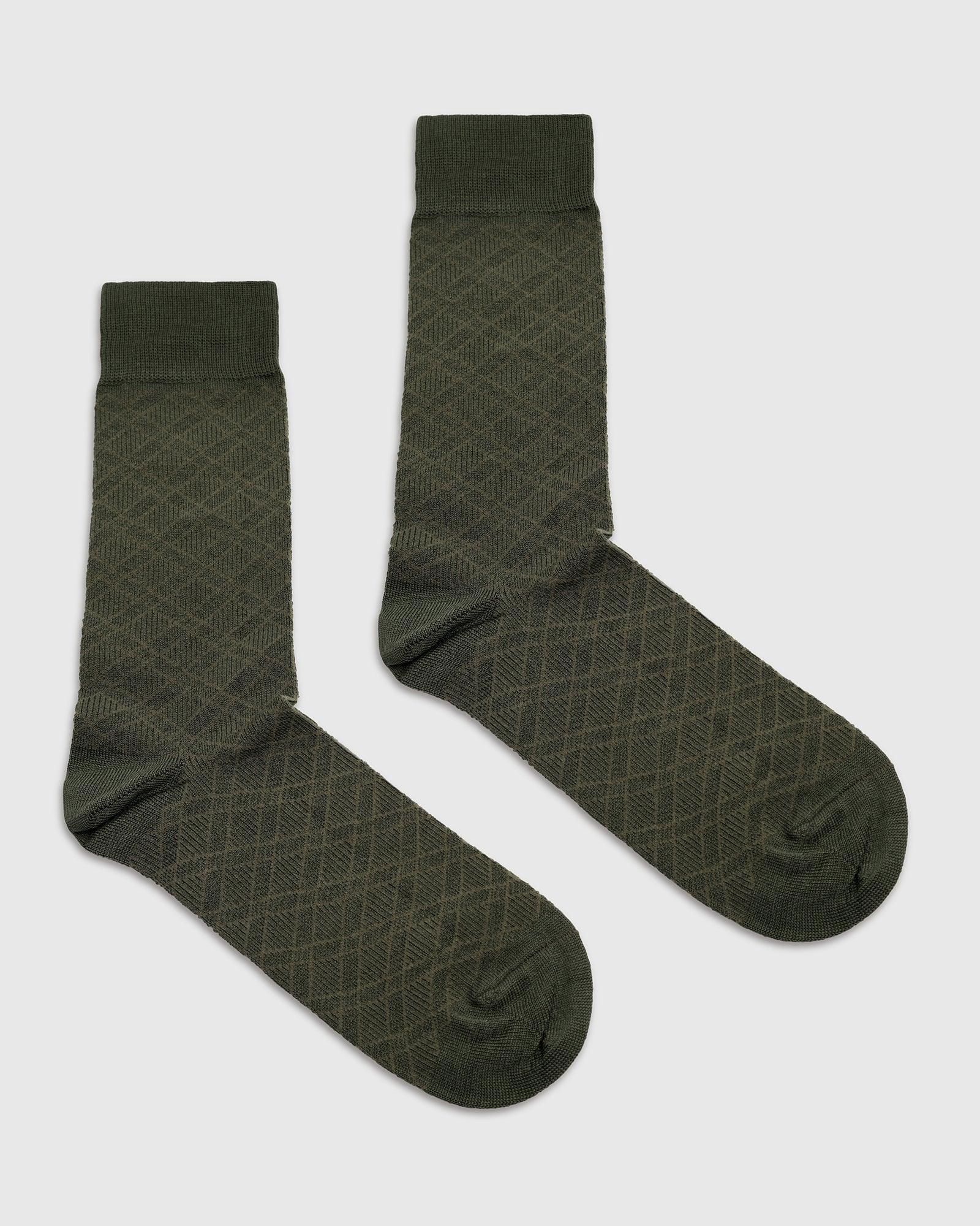 Cotton Dark Olive Check Socks - Saffron - Blackberrys