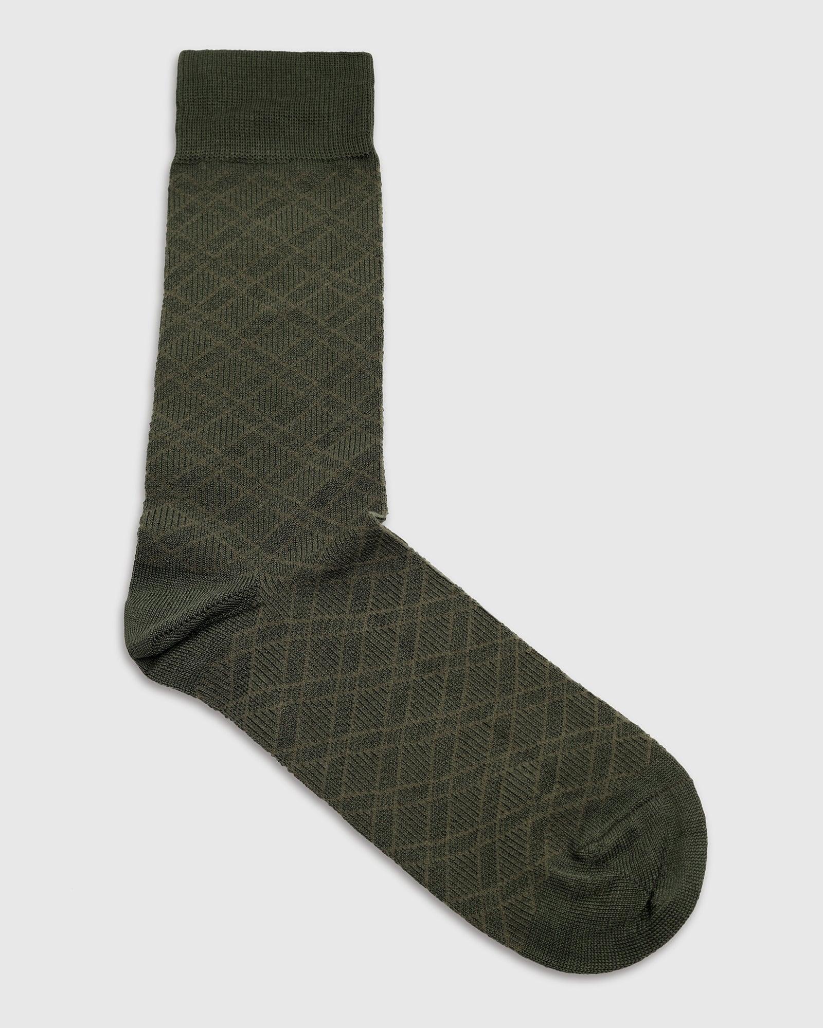 Cotton Dark Olive Check Socks - Saffron - Blackberrys