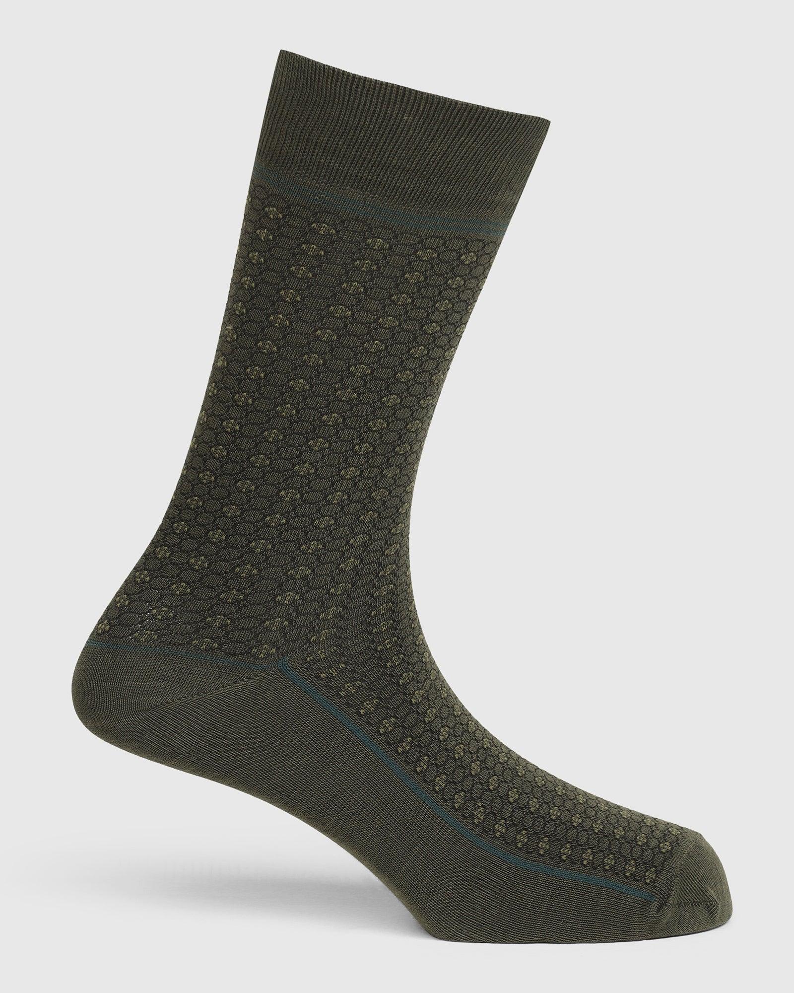 Cotton Dark Olive Knitted Socks - Skull
