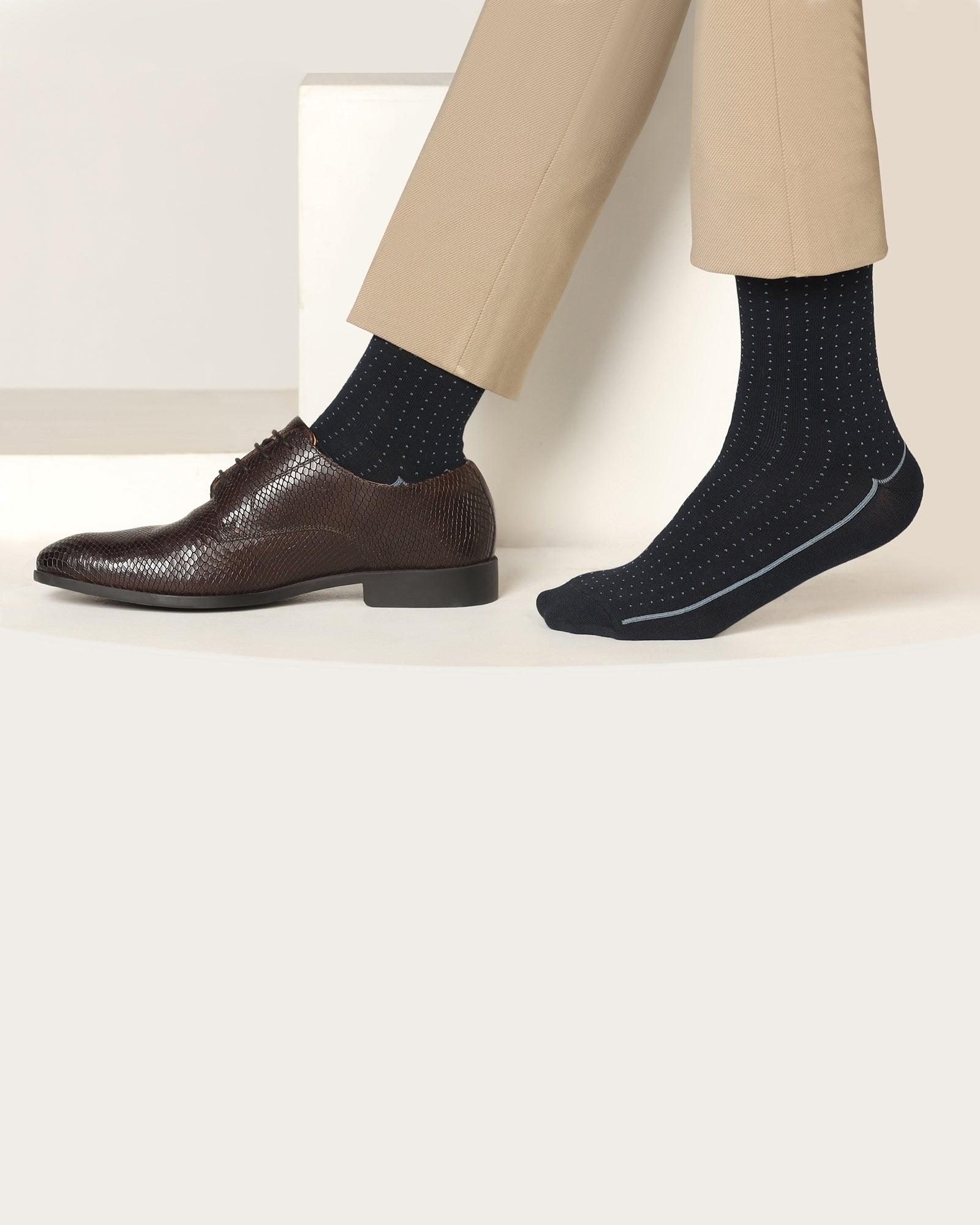 Cotton Deep Navy Textured Socks - Star - Blackberrys