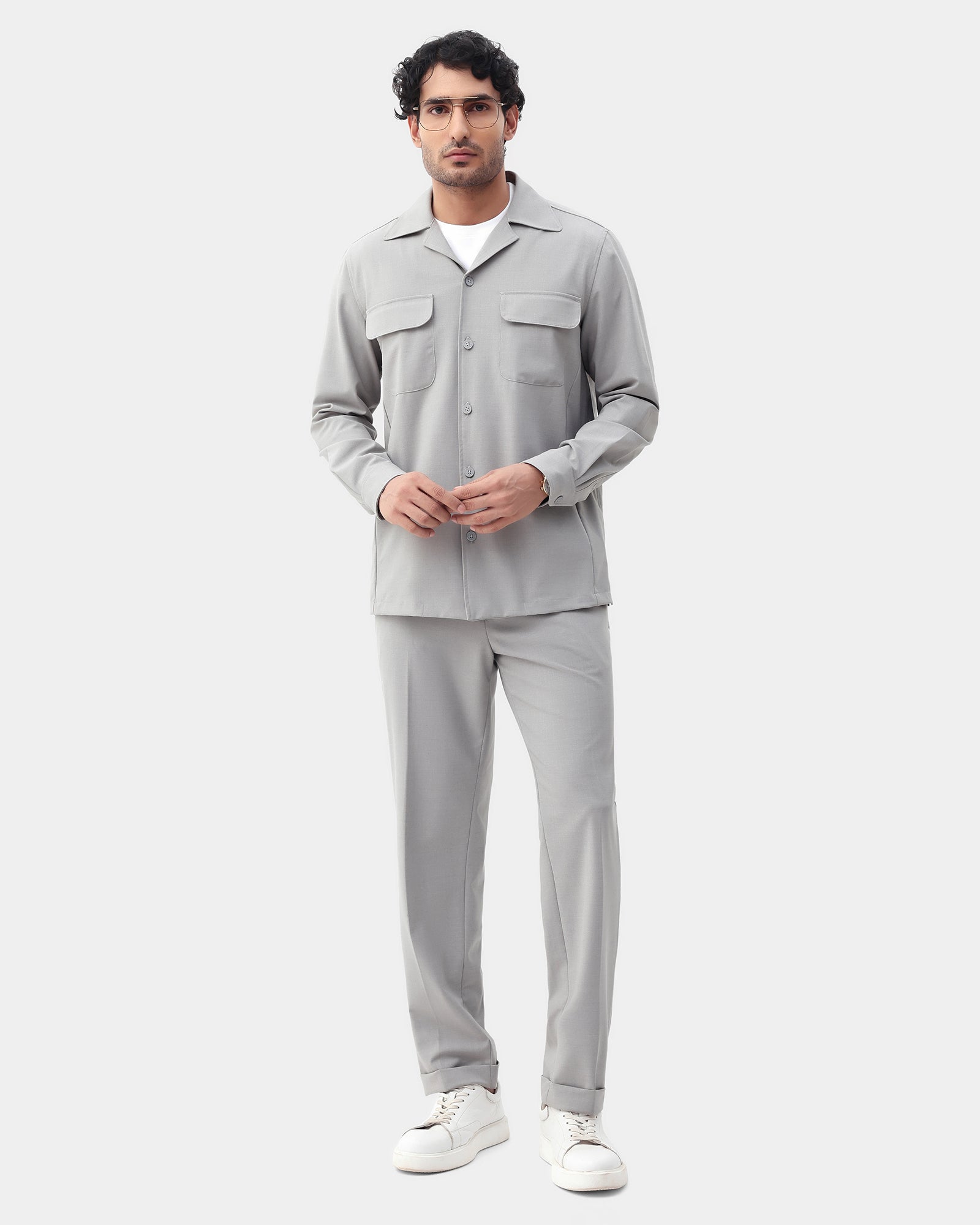 Light Grey Two Piece Textured Suit - Konfet