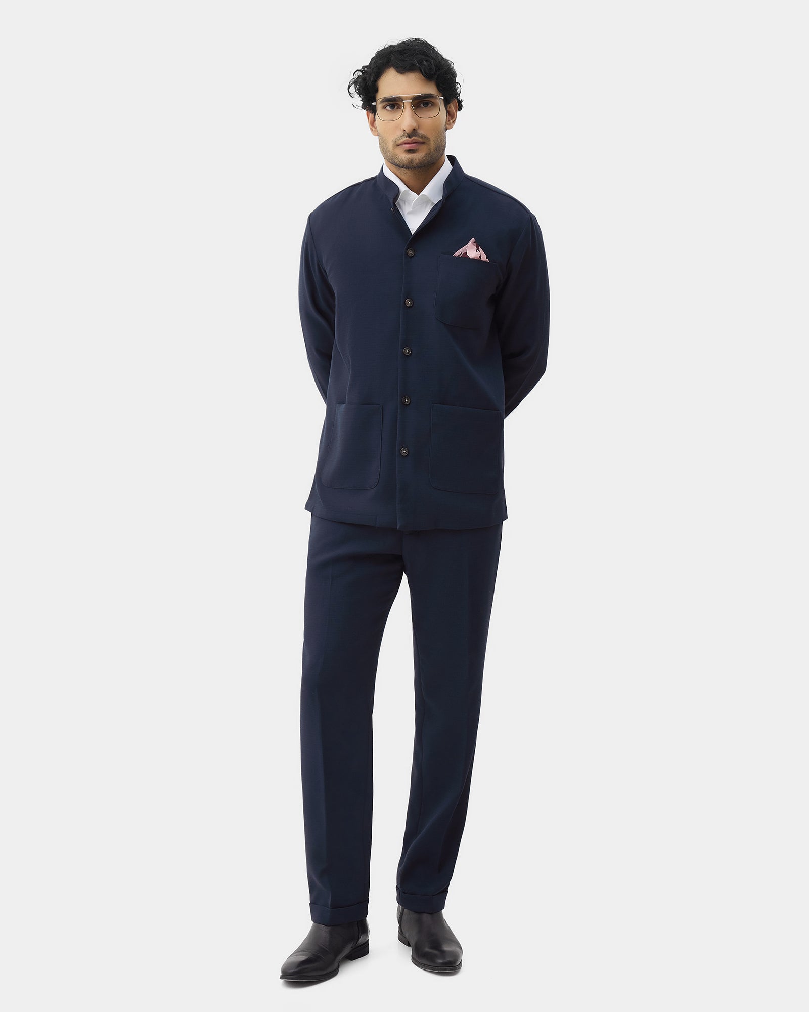 Navy Two Piece Textured Suit - Ketor