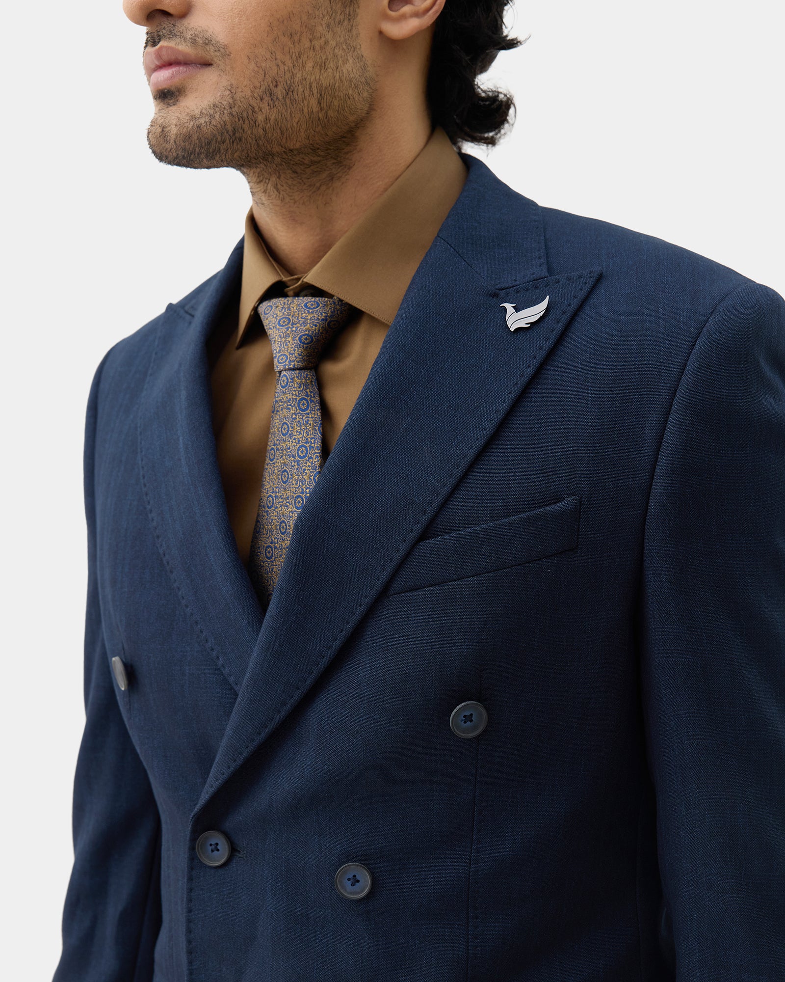 Blue Two Piece Textured Suit - Fenzo