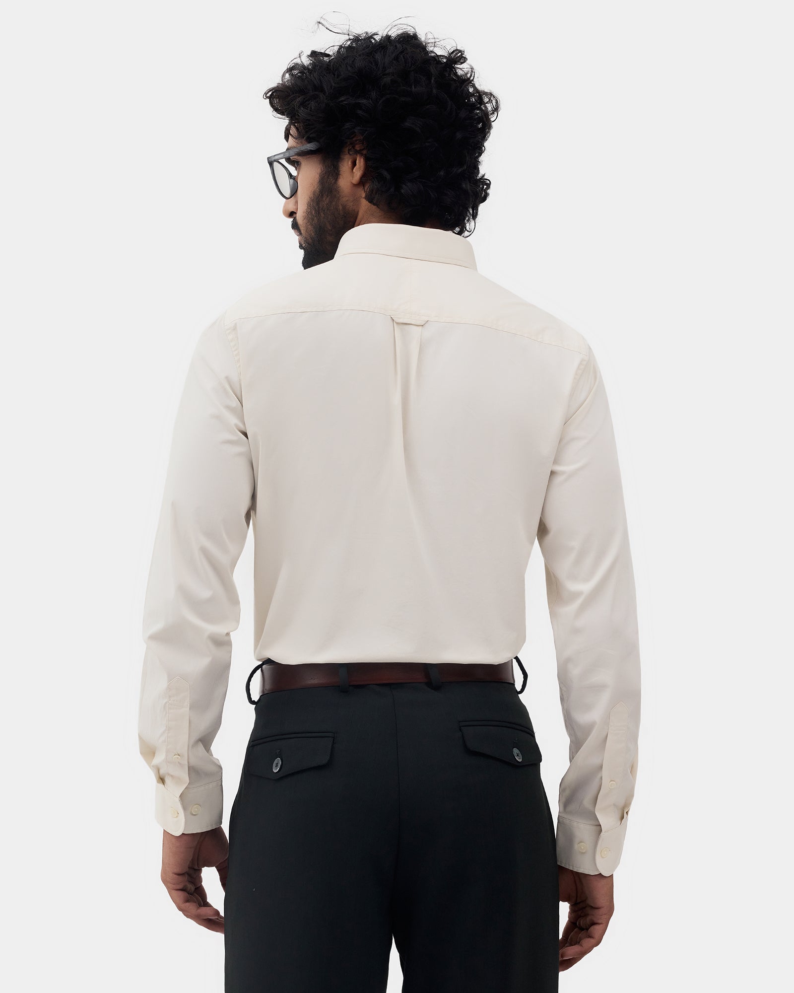 Cream Solid Shirt - Lujo