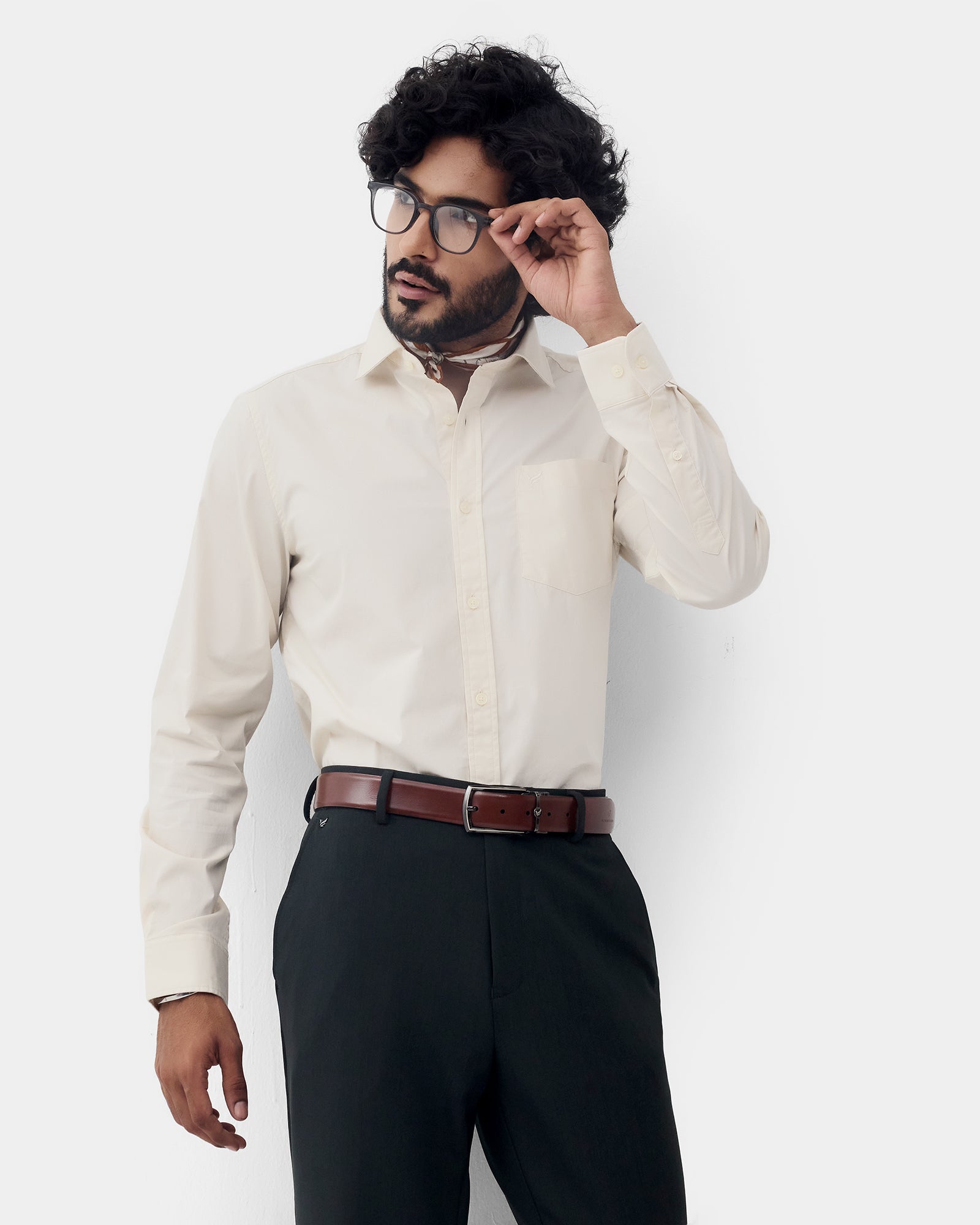 Cream Solid Shirt - Lujo