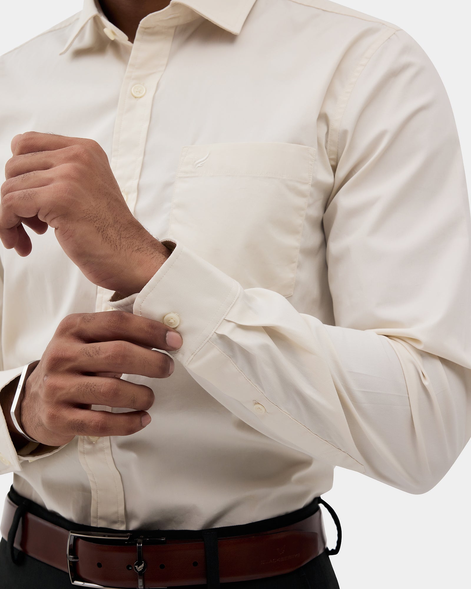 Cream Solid Shirt - Lujo