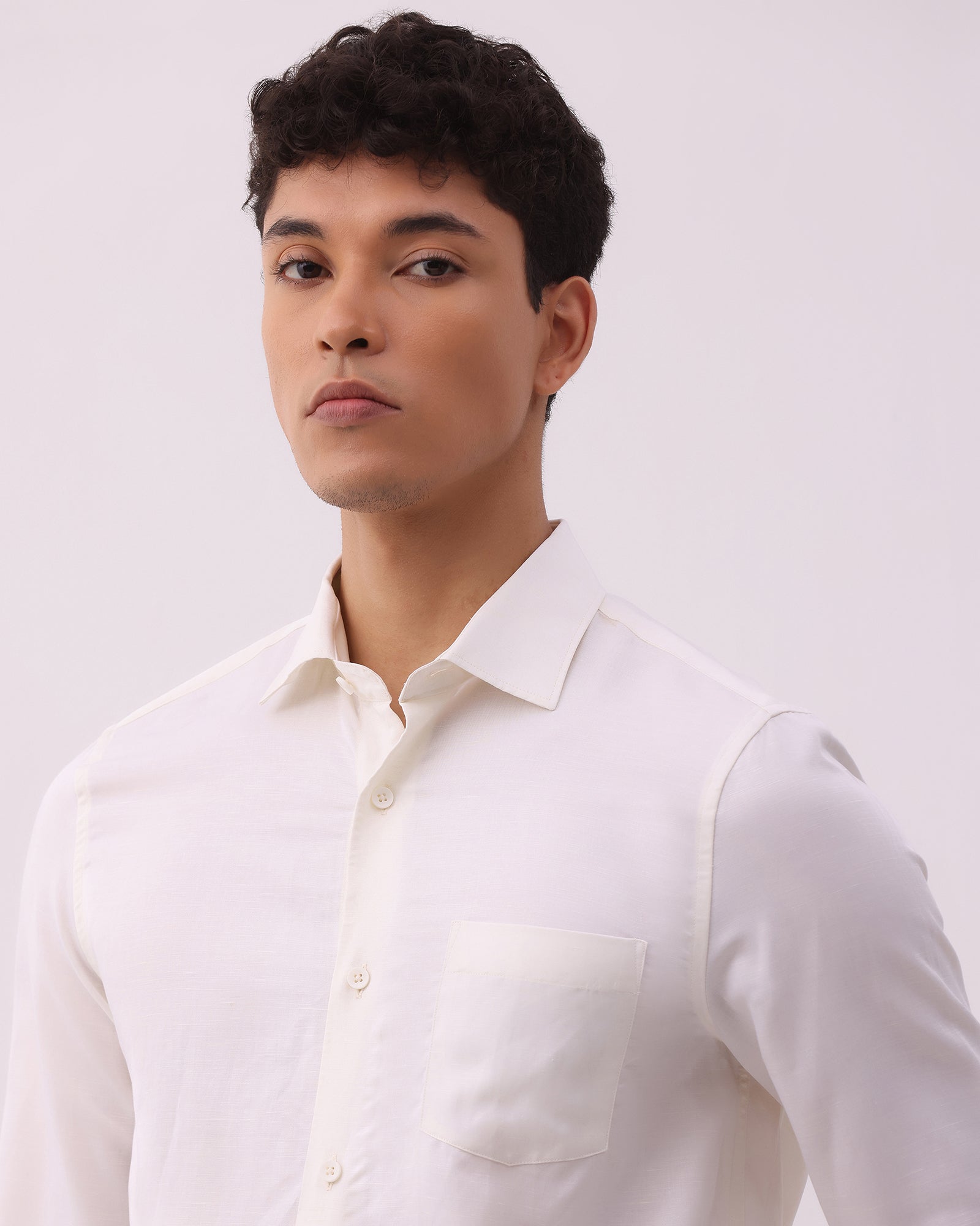 Cream Linen Solid Shirt - Kaden