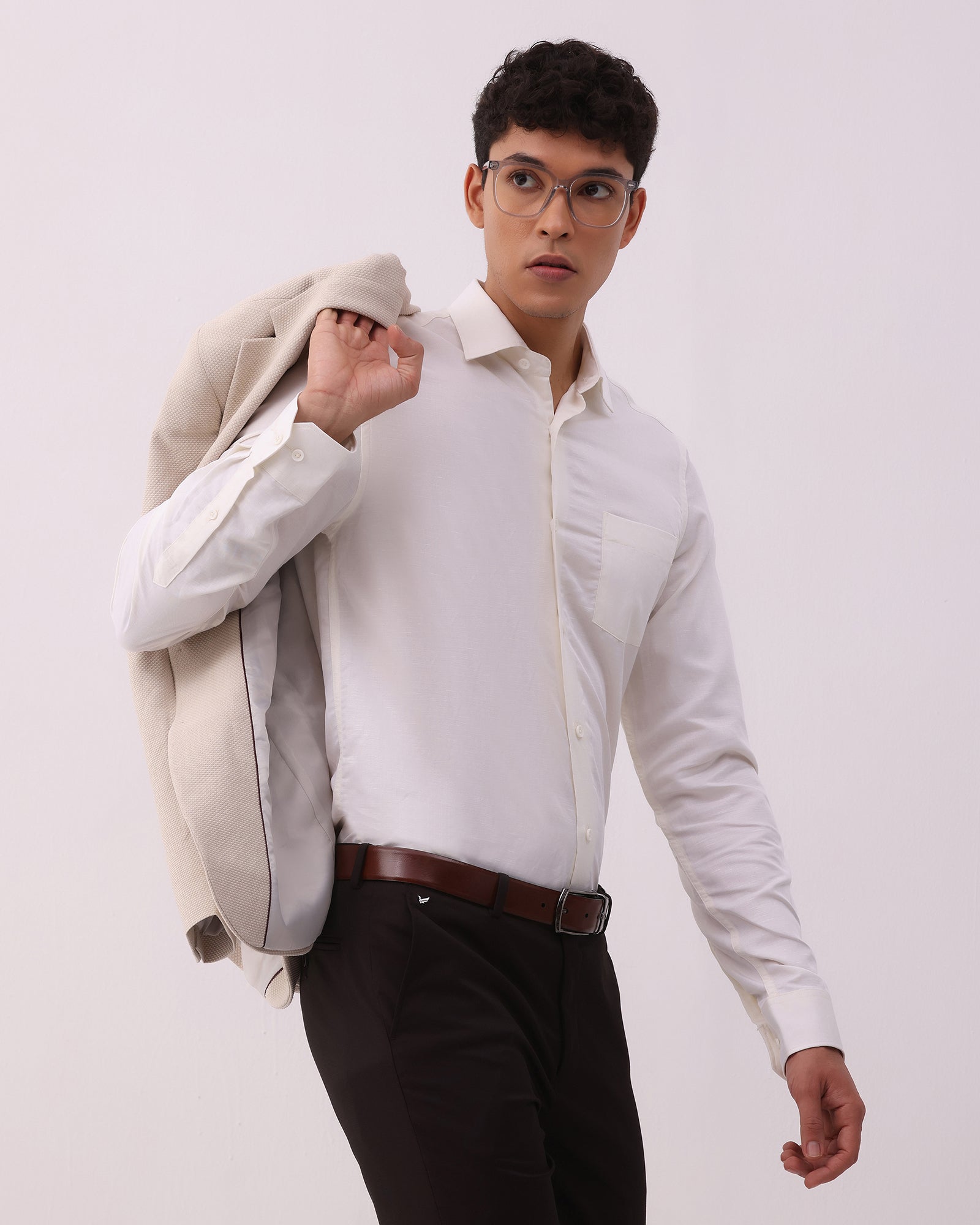 Cream Linen Solid Shirt - Kaden