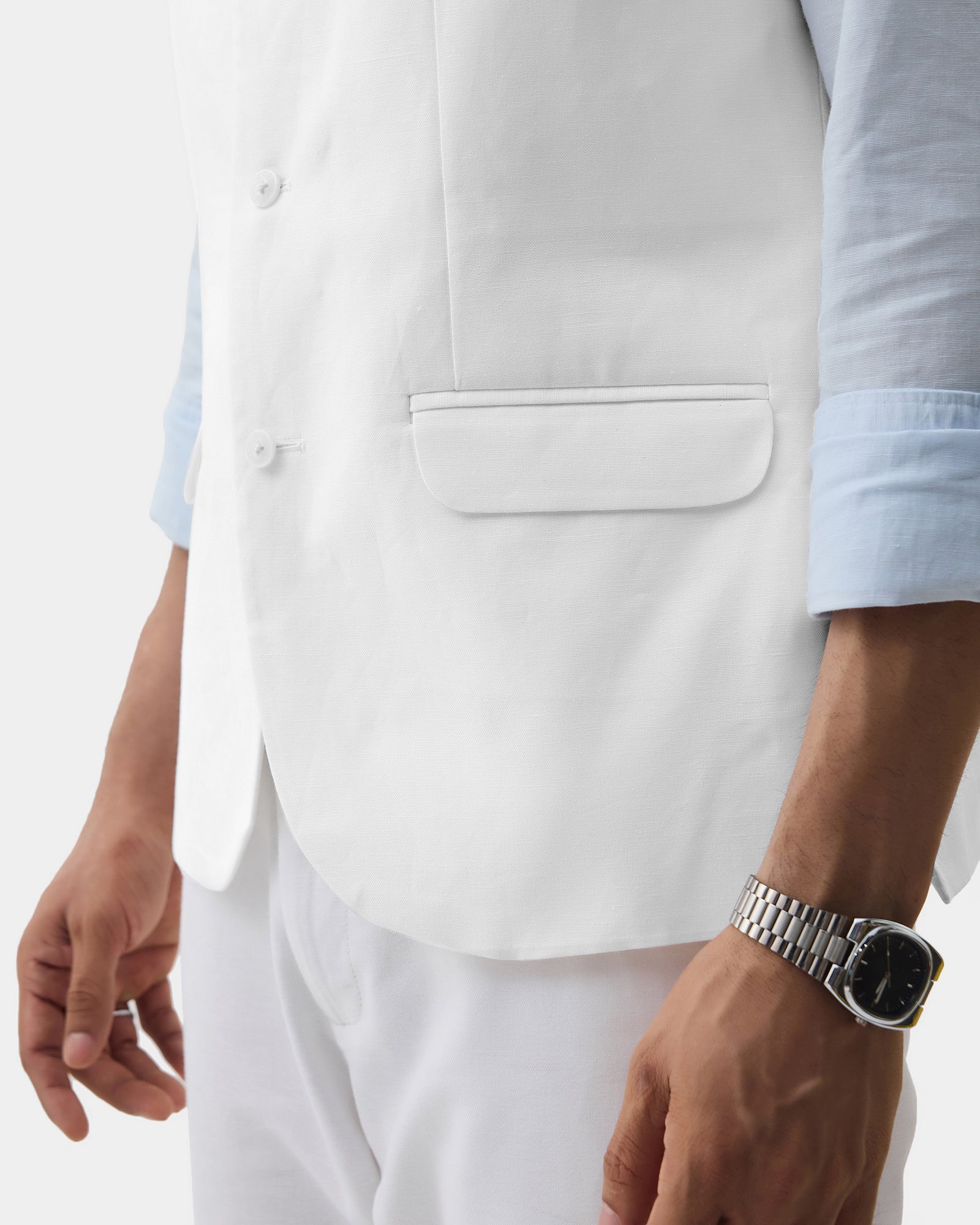 White Bandhgala Linen Textured Waistcoat - Drift