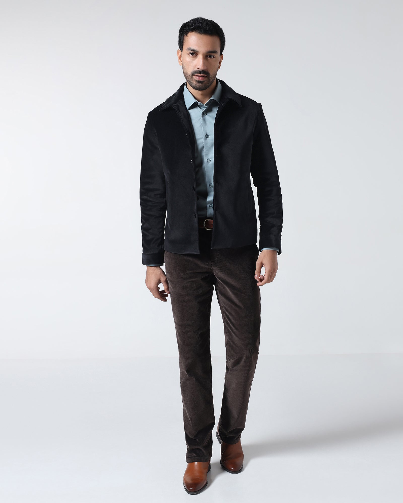Black Slim Fit Velvet Zipper Jacket - Haiku