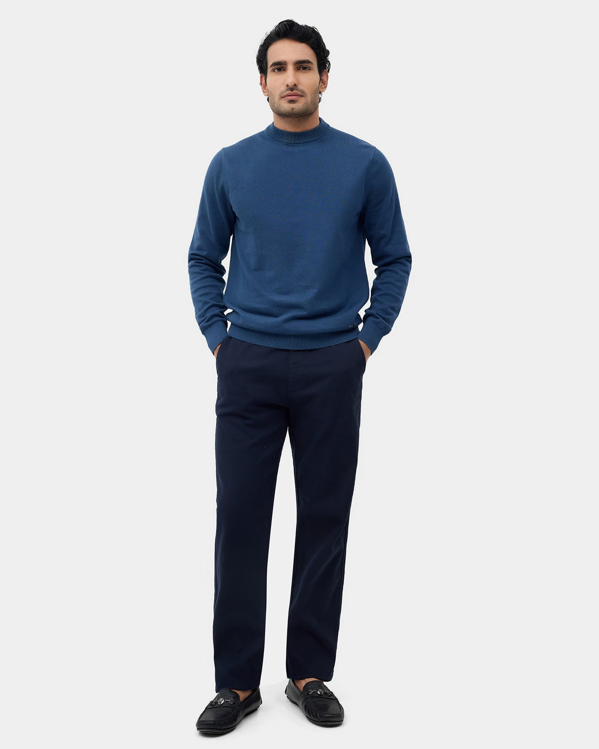 Dark Blue Solid Sweater - Mario