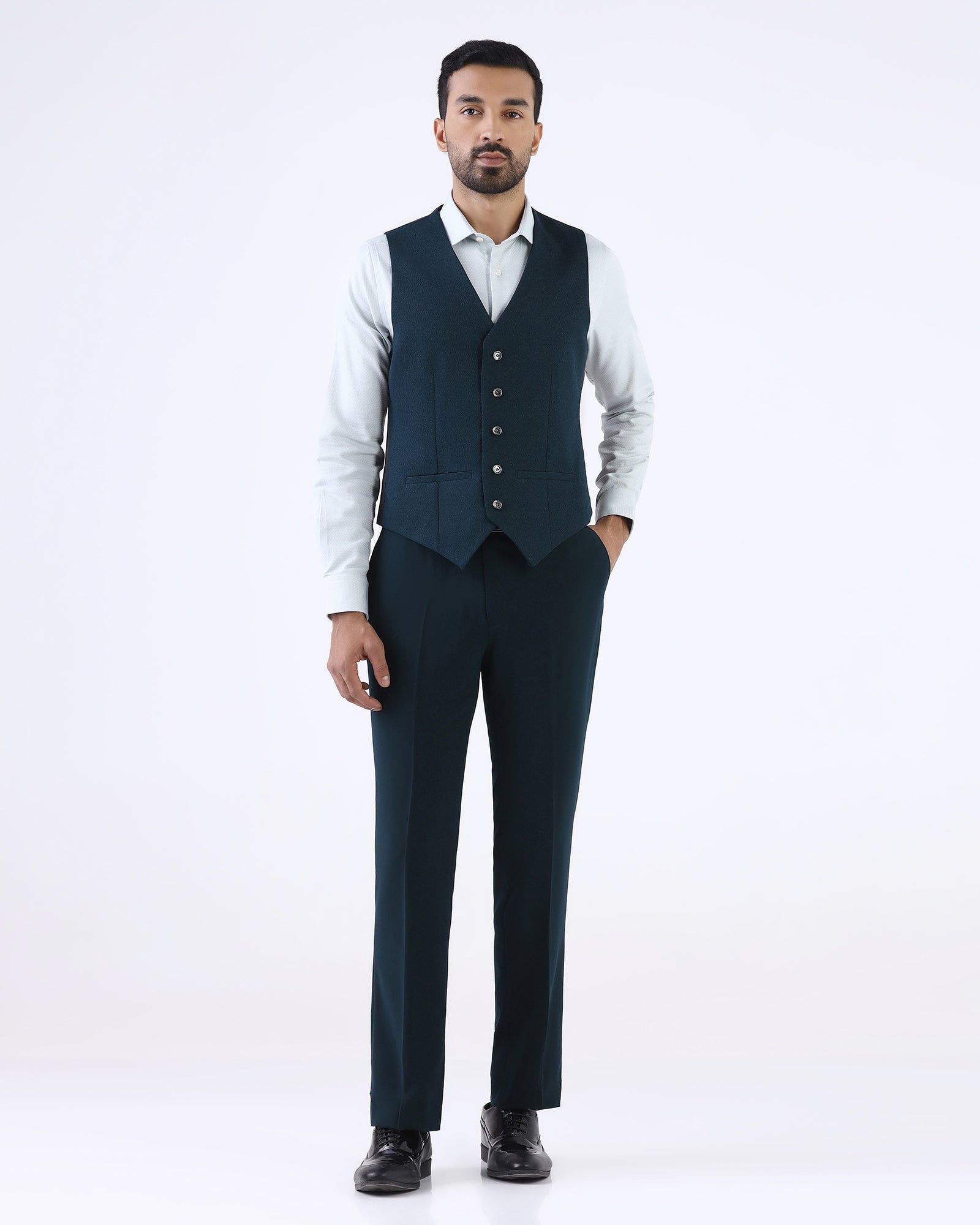 Dark Green Three Piece Textured Suit - Gerren