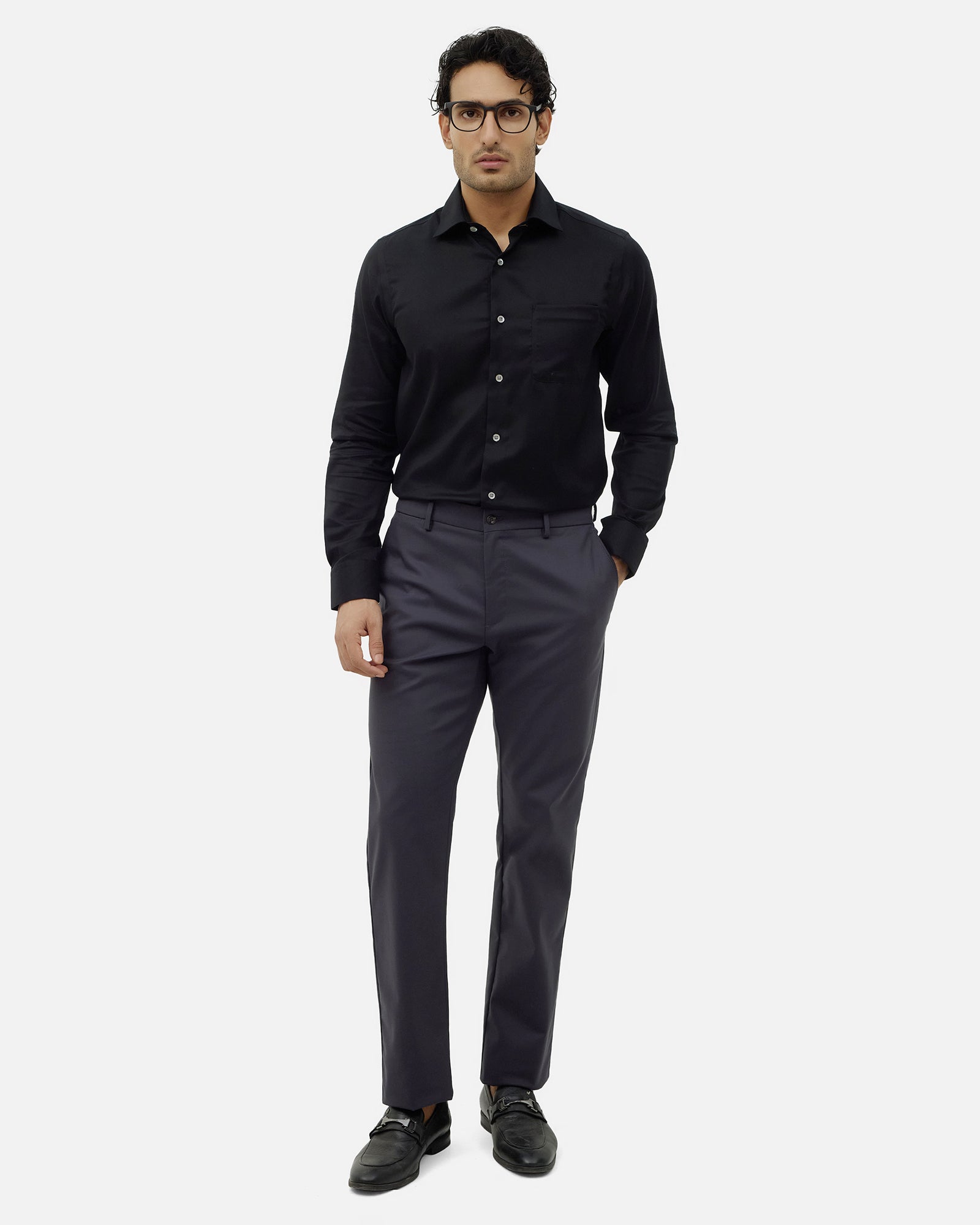 Dark Grey Unwrinkle Solid Khakis - Elgon